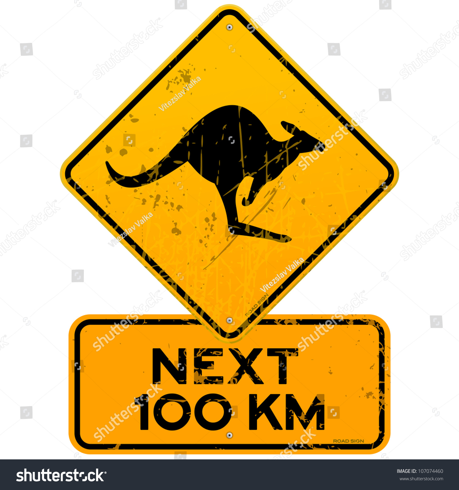 Roadsign Kangaroos Next 100 Km Yellow Stock Vector (2018) 107074460 ...