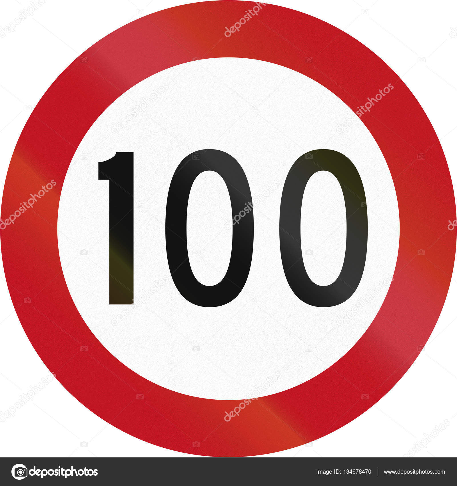 New Zealand road sign RG-2: 100 kmh limit. This is the maximum legal ...