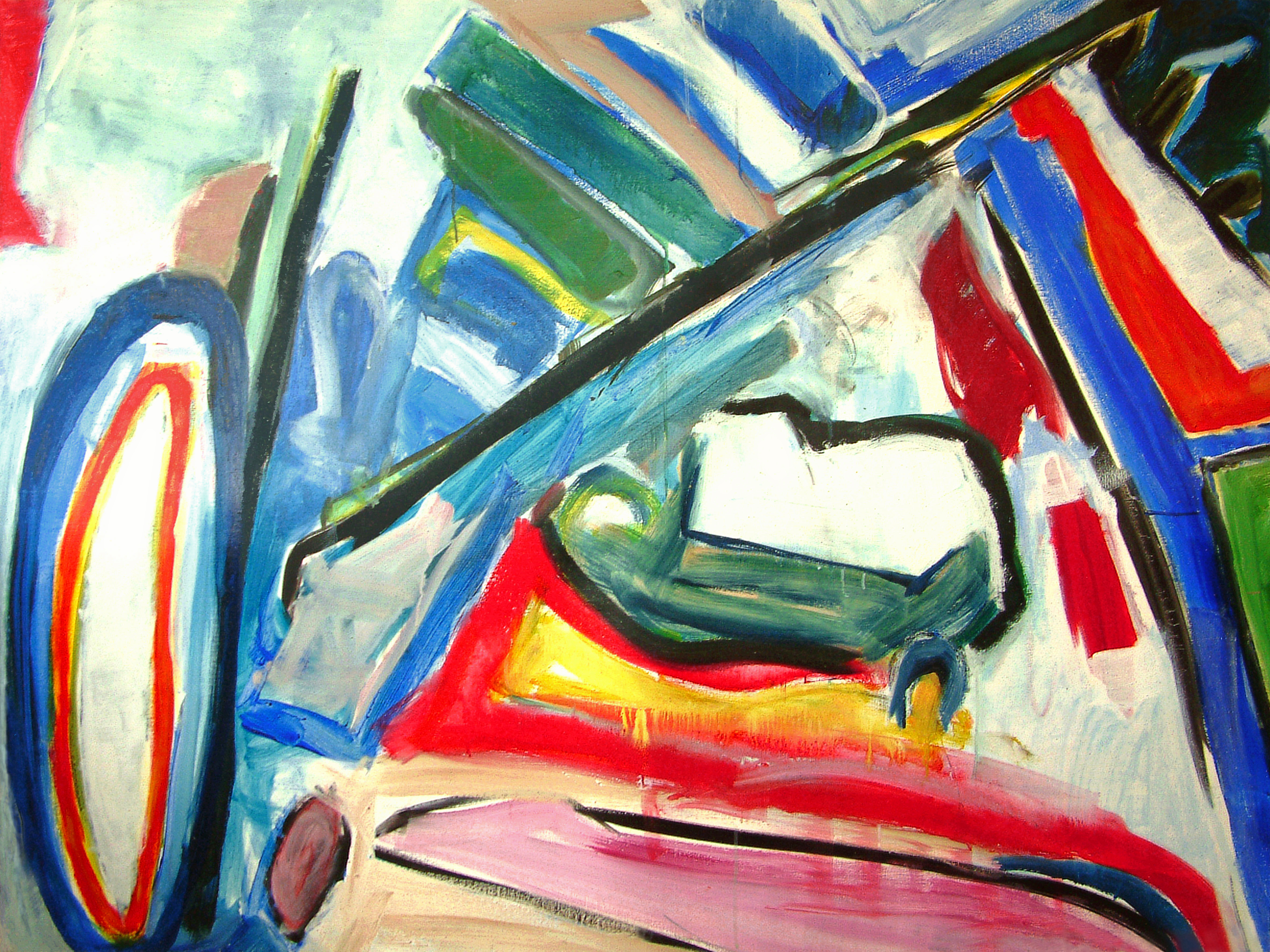1989 - 'Large Seascape & Diagonal', acrylic large painting on canvas, Dutch Abstract Expressionism art / colorful painting on canvas - A high resolution art image in free download to print, in public domain / Commons, CC-BY. - groot abstract schilderij, Abstract, Painter, High_resolution, Image, HQ Photo