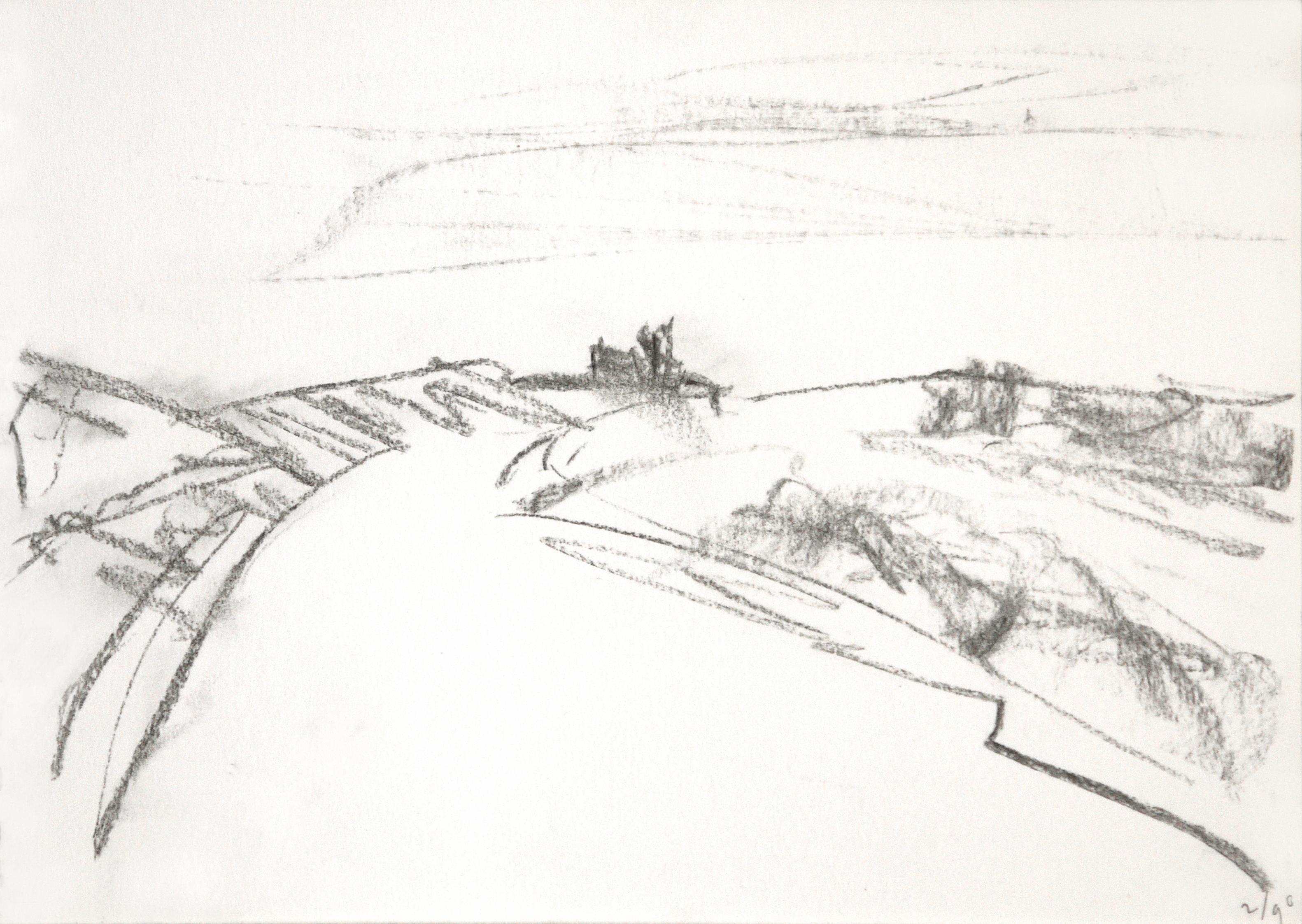 1990 - 'Sketch of Dutch coast', pencil drawing on paper, seascape near Zandvoort and the sandy beach of The Netherlands; A high resolution art image in free download to print, public domain / Commons, CC-BY, artist, Fons Heijnsbroek, 1990, Print, Nature, Nederland, HQ Photo