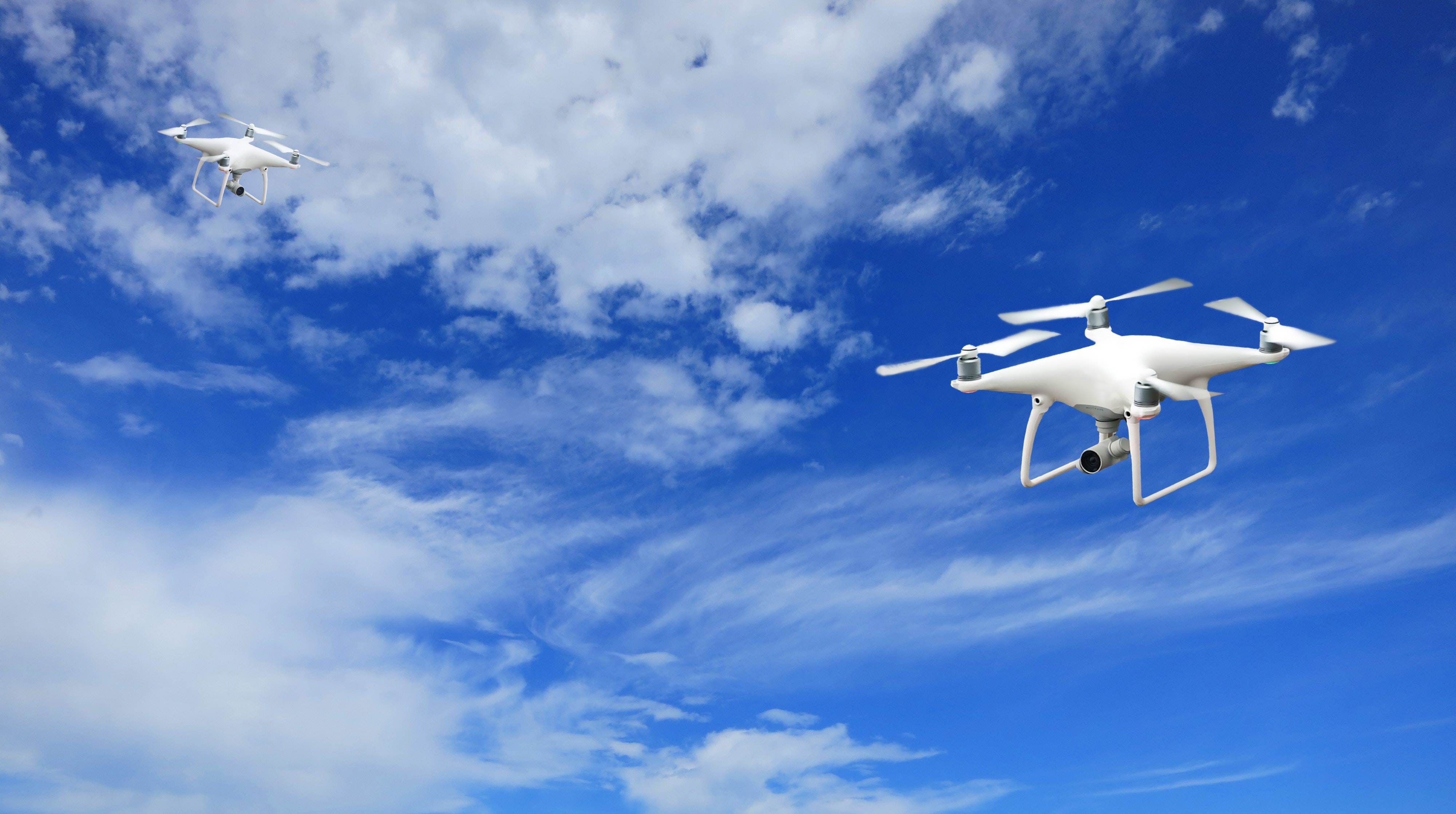 2 Quadcopter Under Blue Sky and White Clouds, Aerial, Air, Aircraft, Camera, HQ Photo