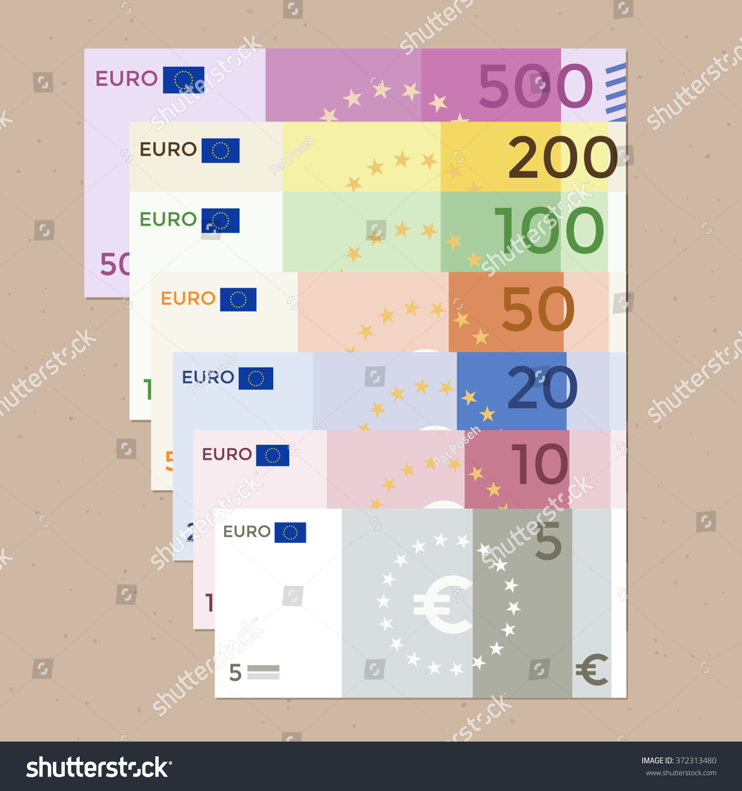 Colorful 500 Euro 200 Euro 100 Stock Vector 372313480 - Shutterstock