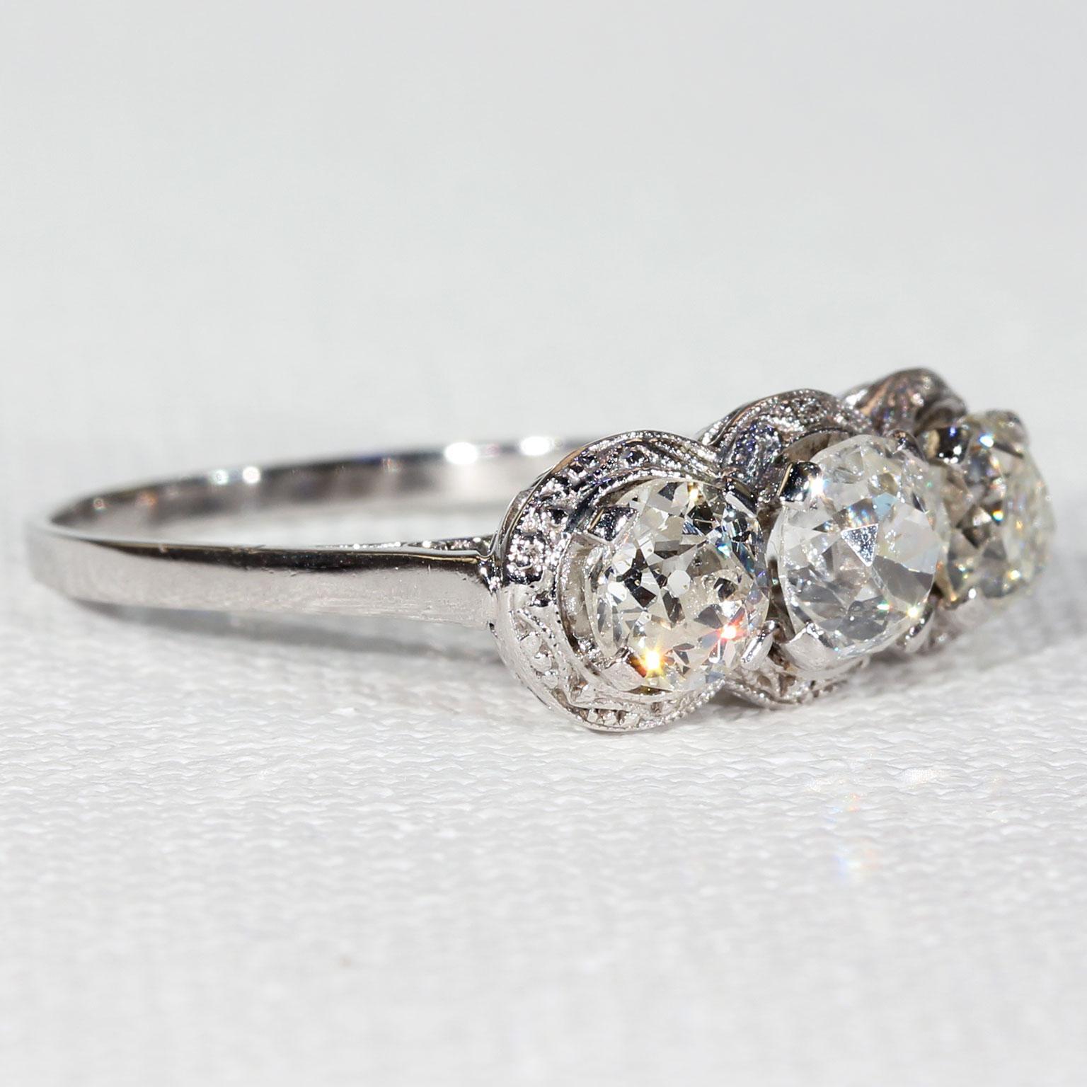 Art Deco 3 Stone Diamond Engagement Ring - Victoria Sterling Antique ...