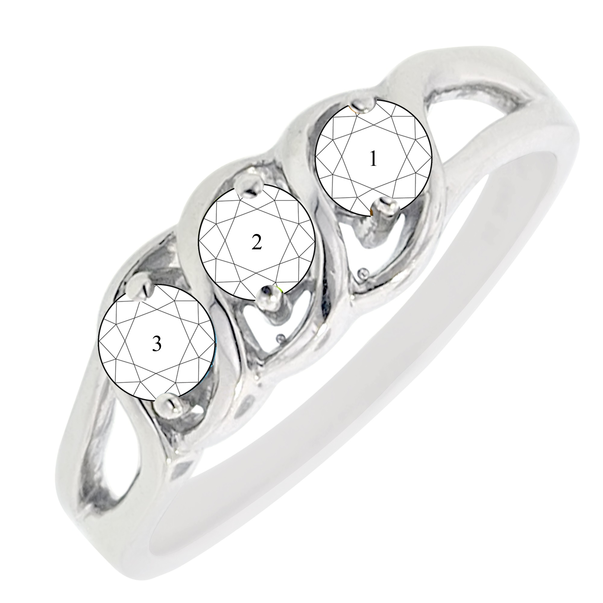 3-Stone Domed Mother's Ring in 14kt White Gold