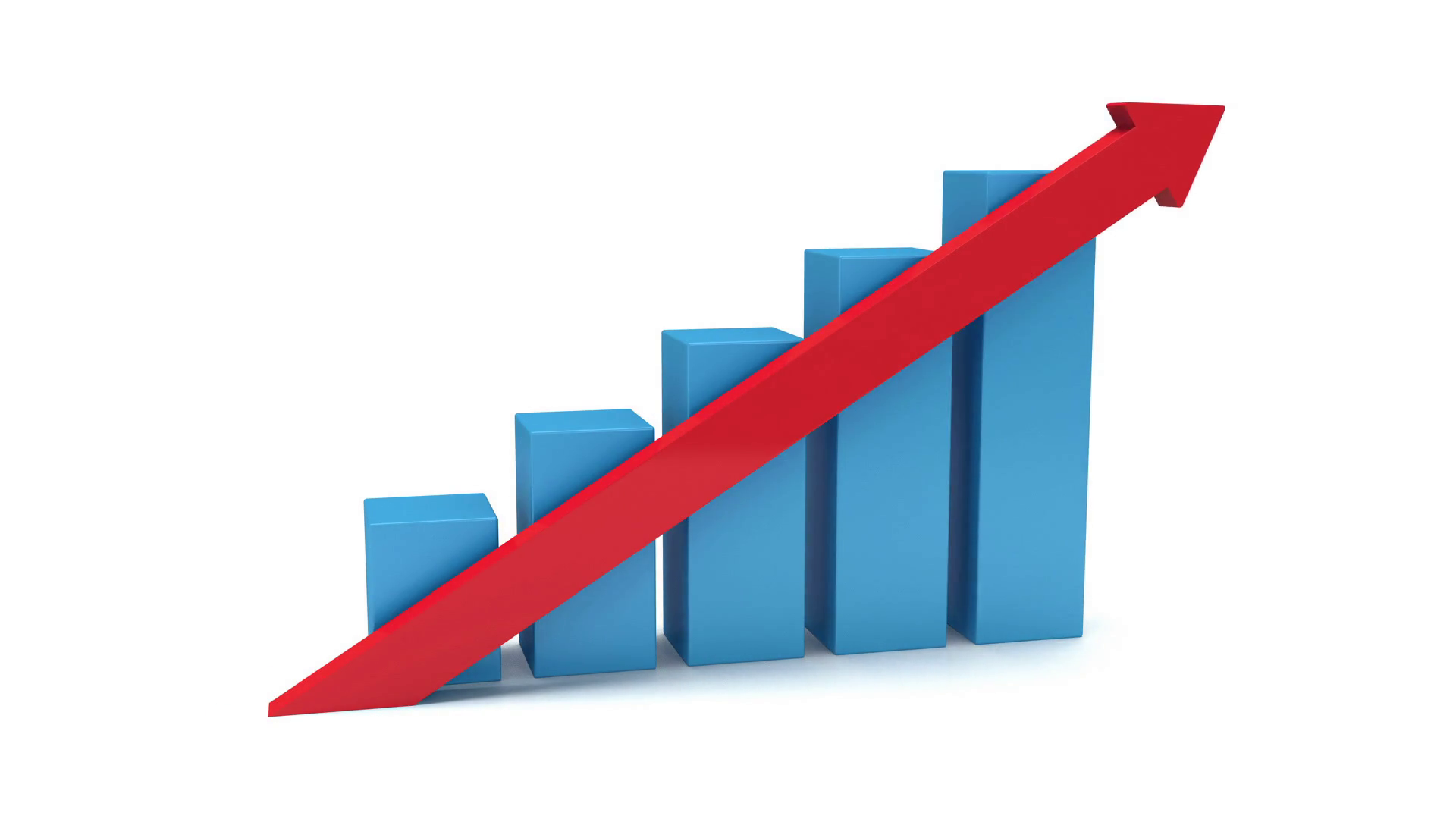 3d blue bar graph with red arrow on white. Grow, chart, business ...