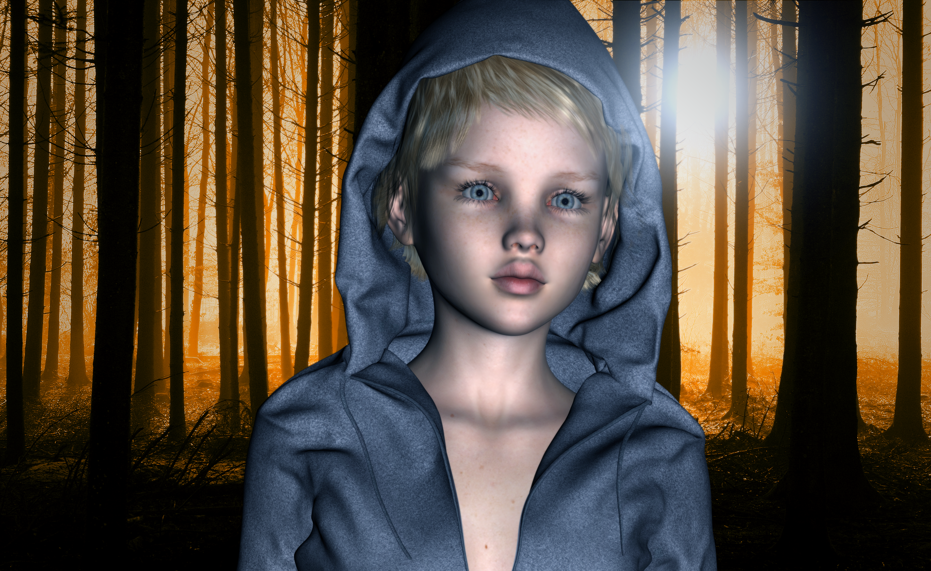 3d girl in forest photo