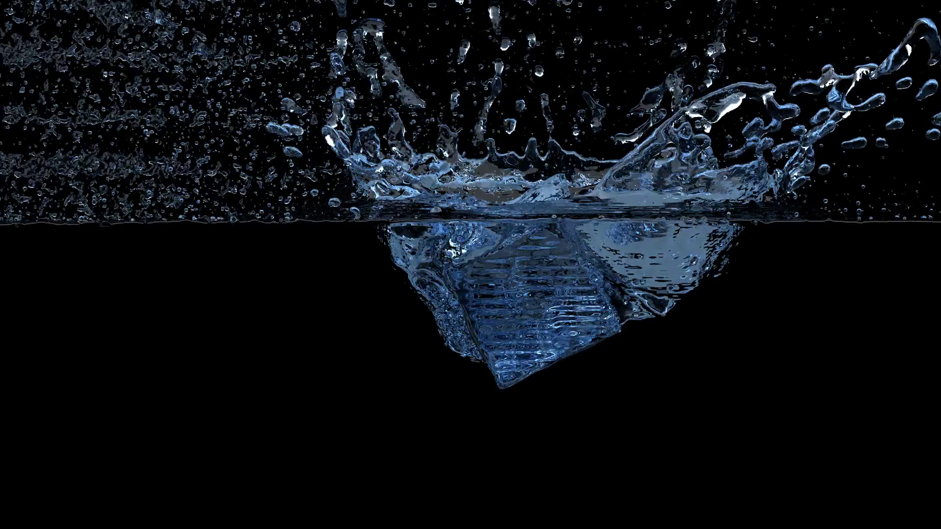 Ice cube falling into the water, 3D render Motion Background ...