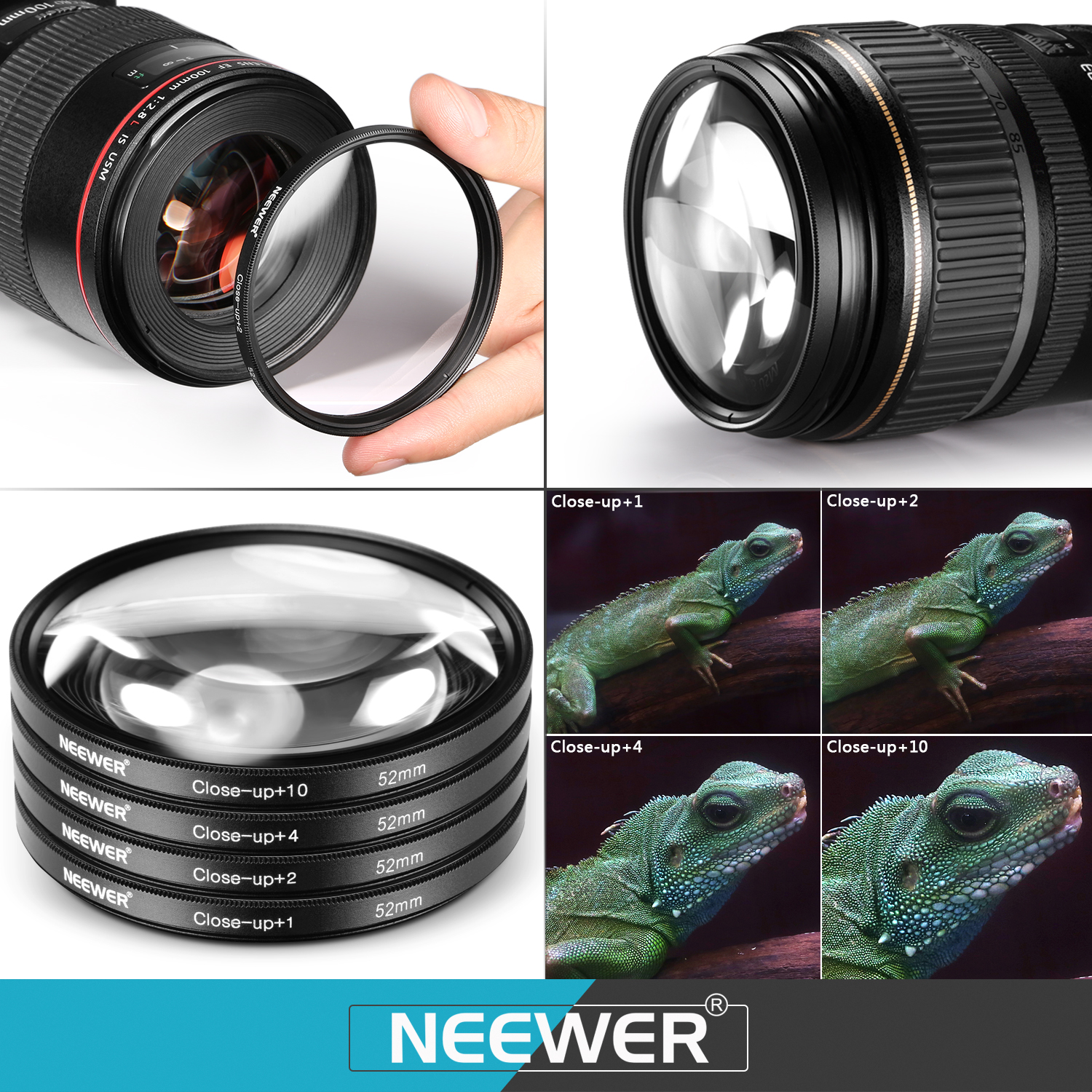 Neewer 52MM Professional UV CPL FLD Lens Filter and Close-Up (+1, +2 ...