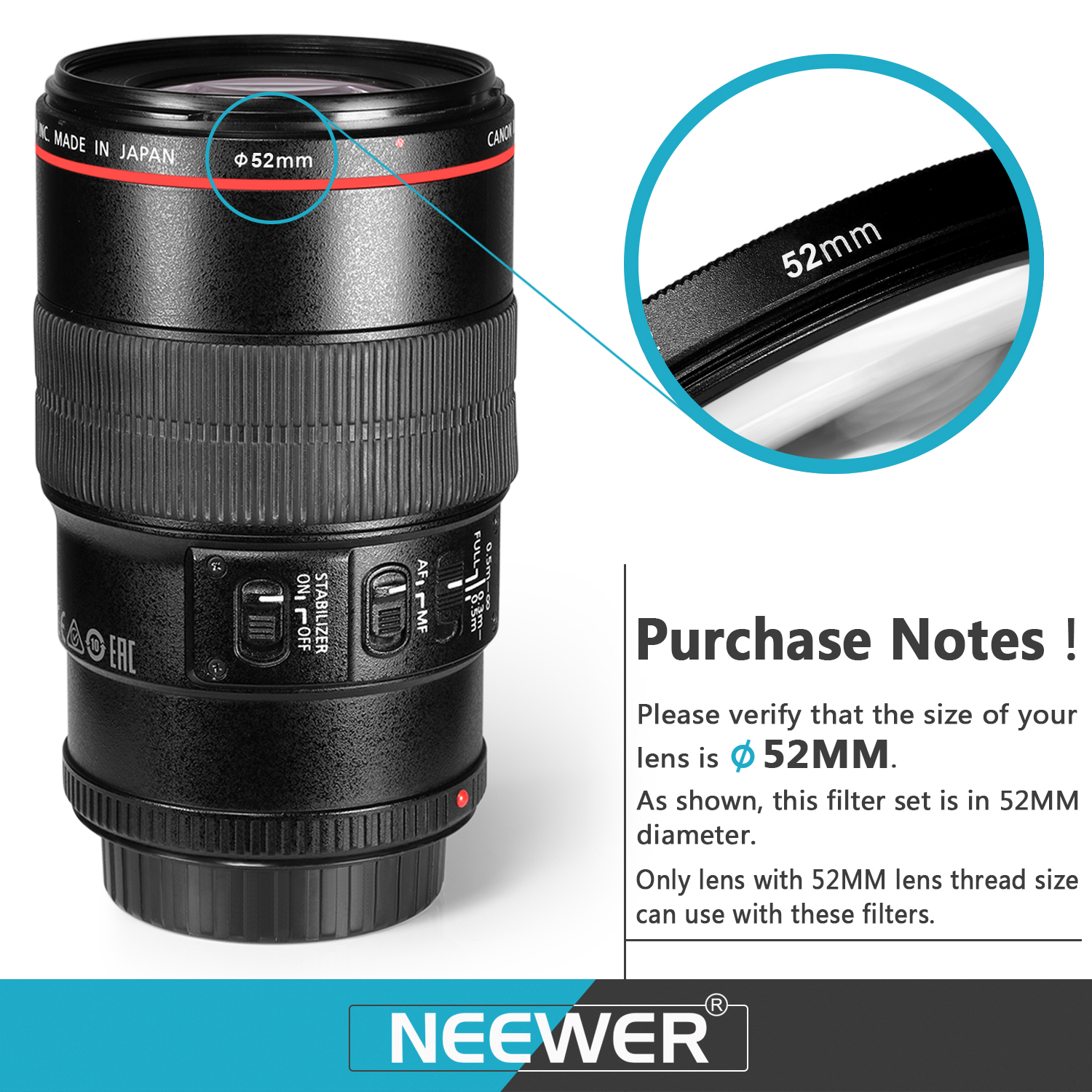 Neewer 52MM Professional UV CPL FLD Lens Filter and Close-Up (+1, +2 ...