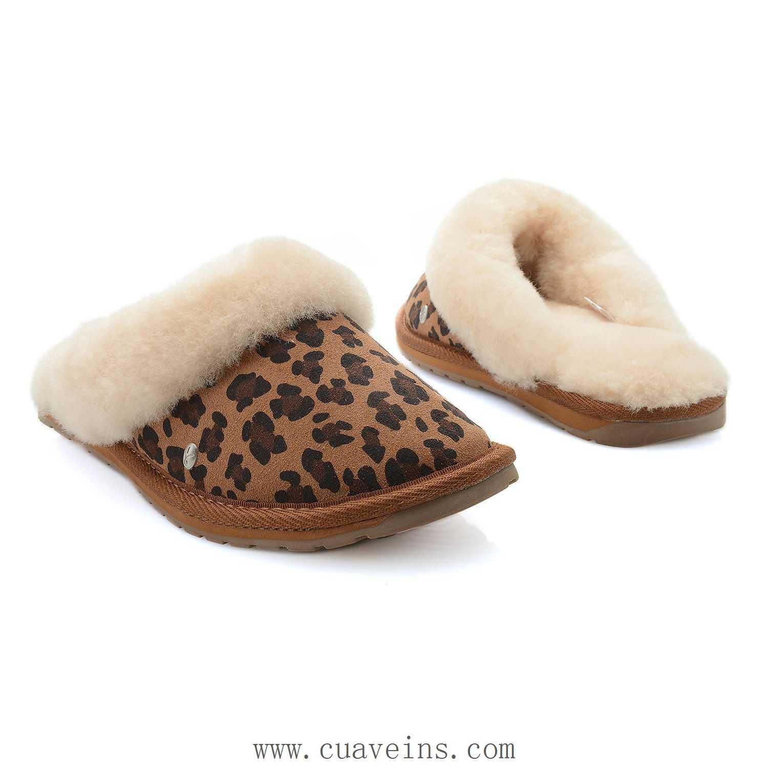 Hot Pink/As Is EMU Jolie Leopard Suede Leather & Sheepskin Slippers ...