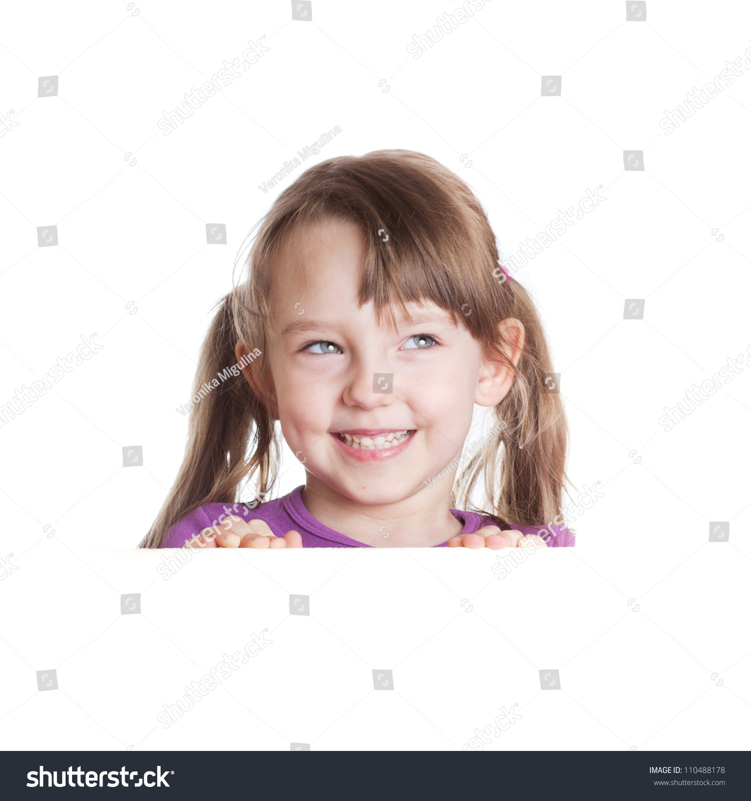 Nice Little Girl Holding Blank Advertising Stock Photo (Royalty Free ...
