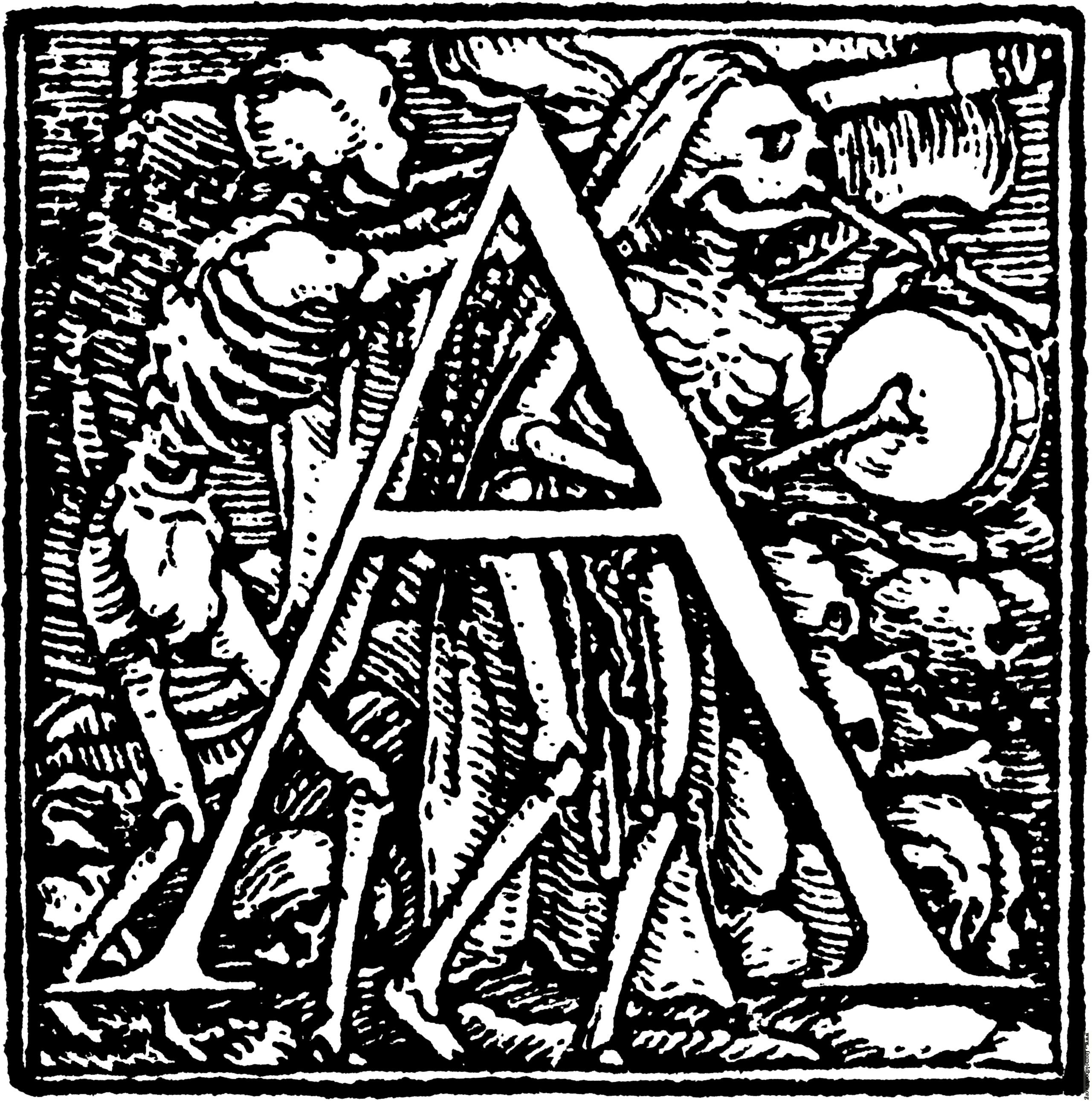 62a.—Initial capital letter “A” from Dance of Death Alphabet