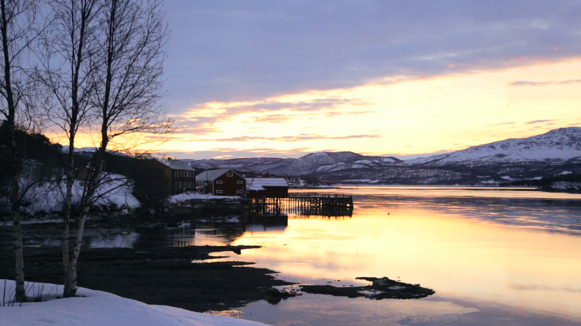 Norwegian Fjord winter sun daylight fading skyline coastal nr Tromso ...