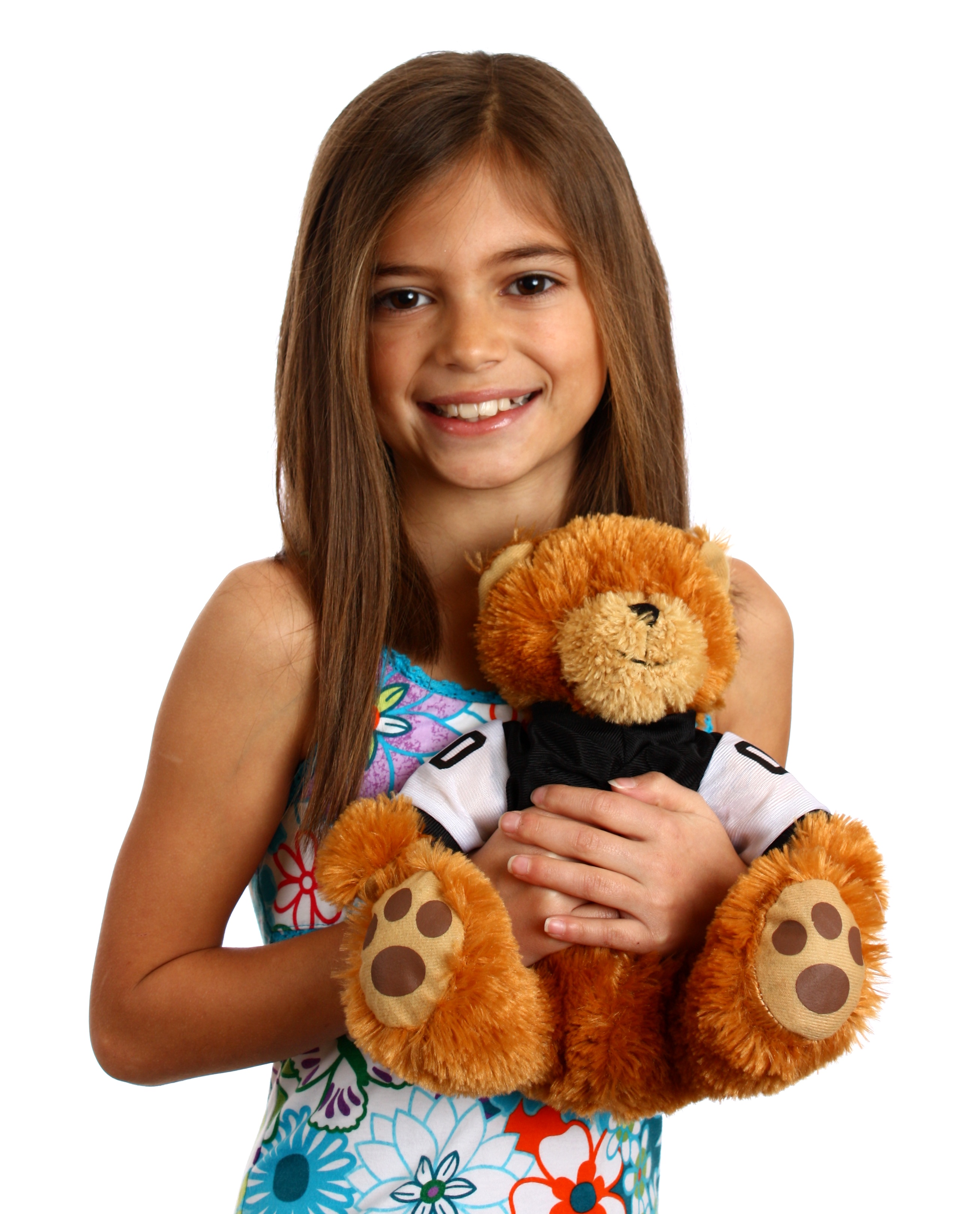 A pretty young girl holding a teddy bear photo