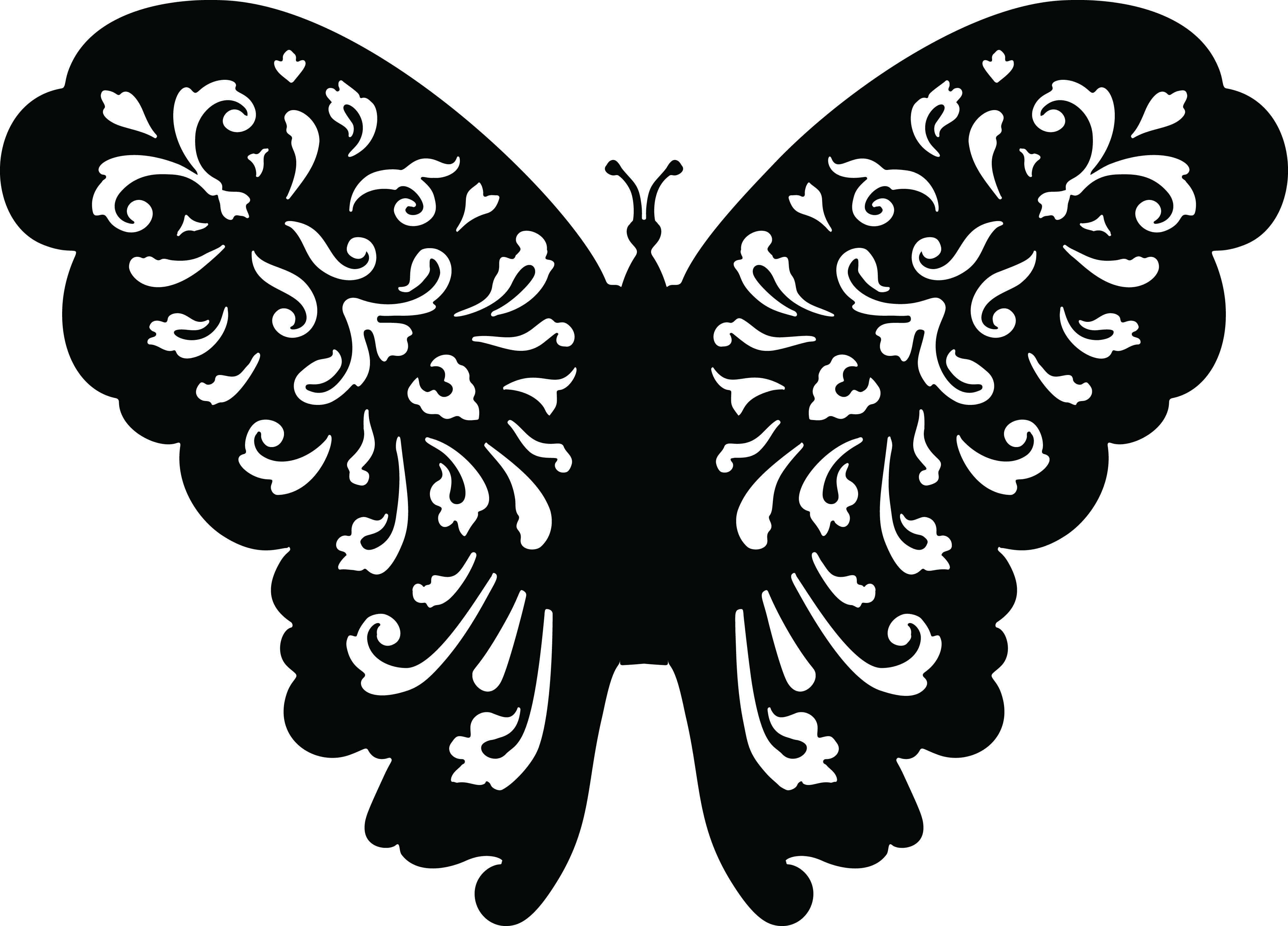 Free Clipart Of A Black and White Floral Butterfly