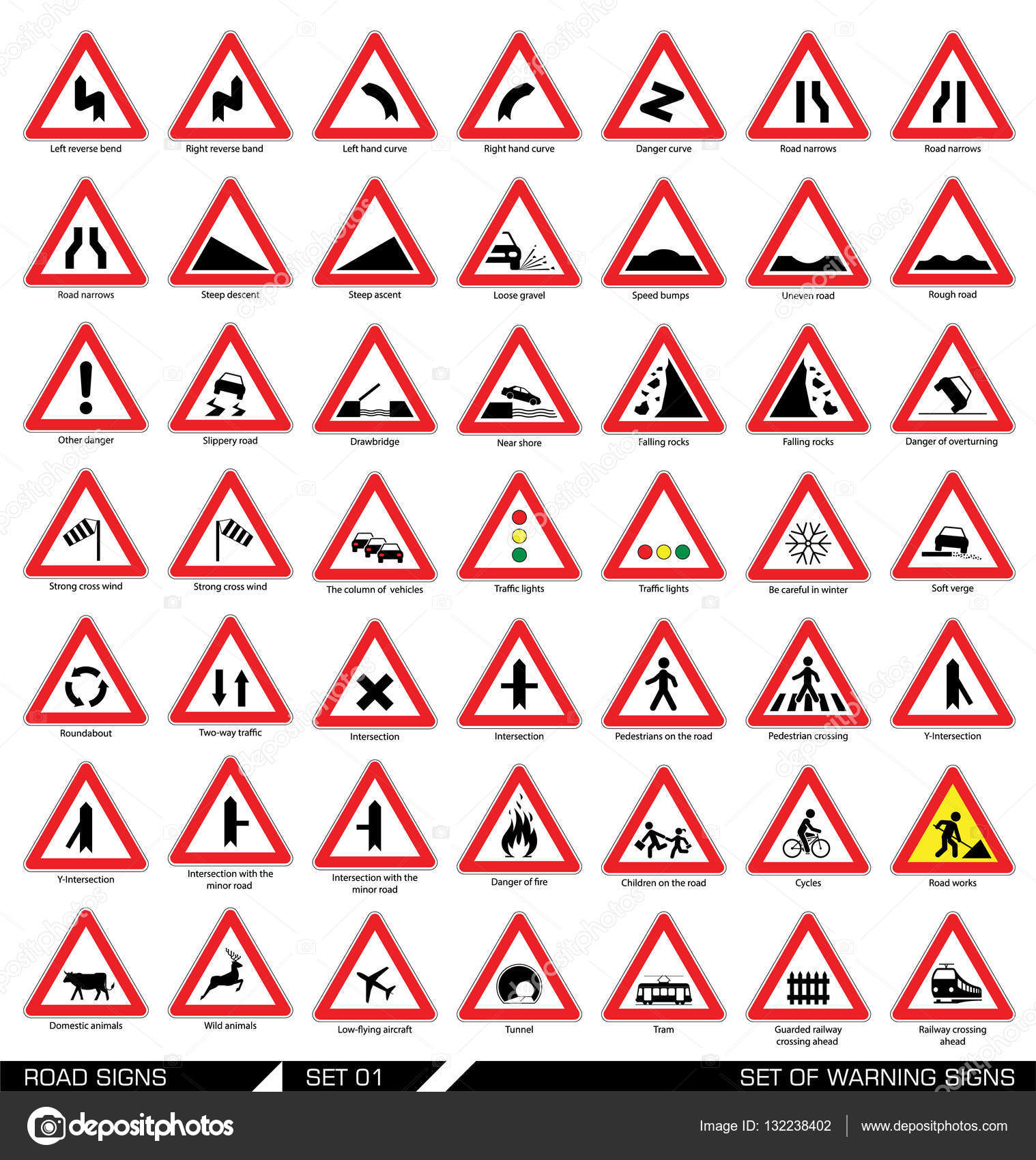 Set of warning road signs. — Stock Vector © dejanj02 #132238402