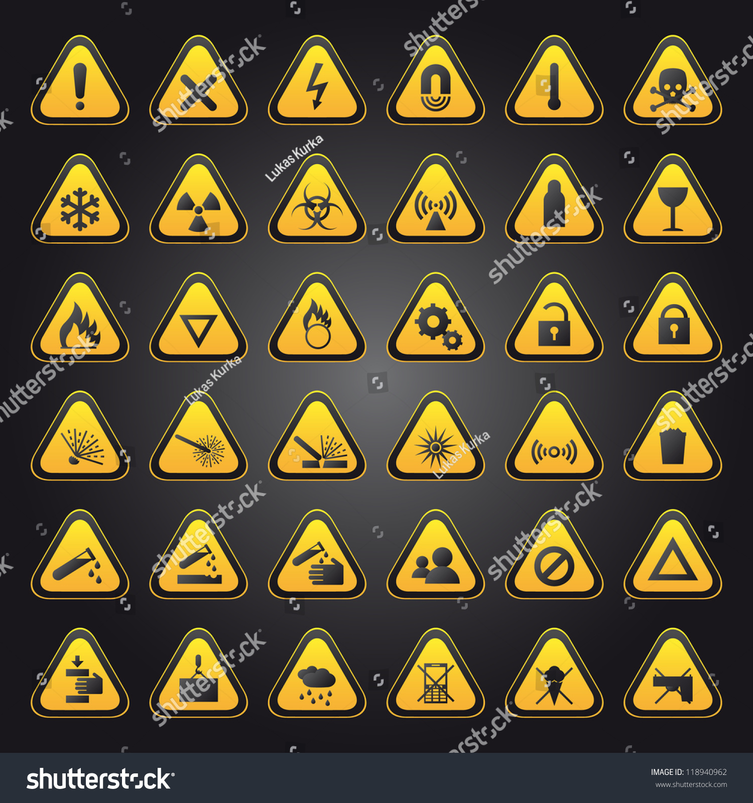 Yellow Warning Danger Signs Collection Stock Vector (2018) 118940962 ...