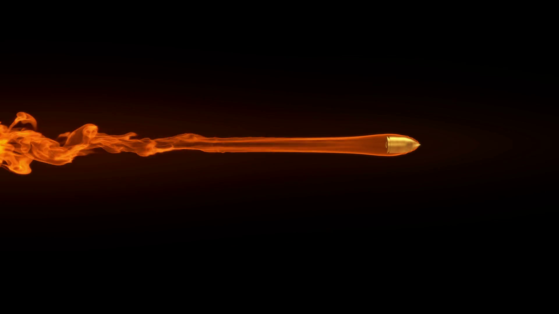 Animation of a flying bullet with fire trail on black background ...