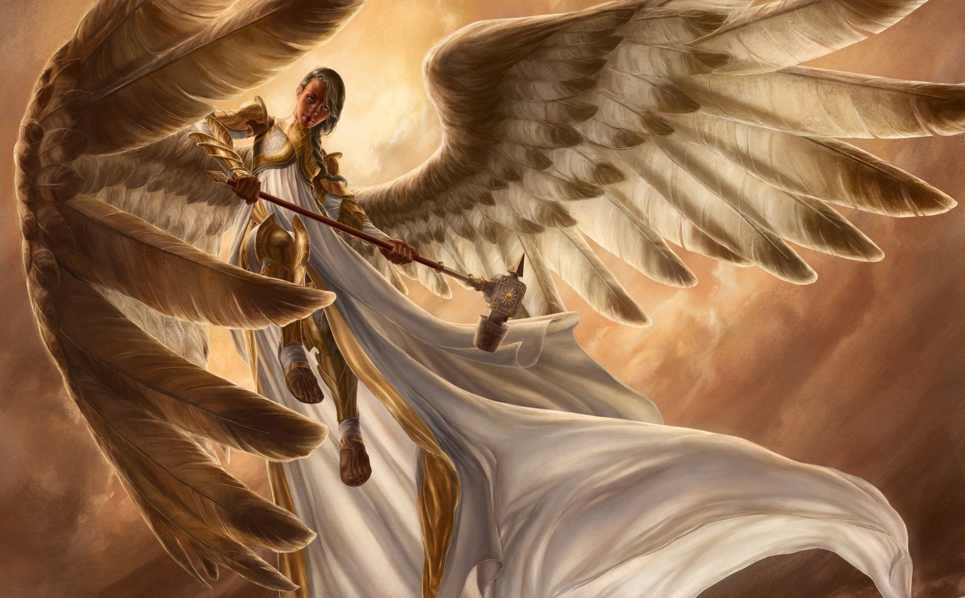 Fantasy Angel Warrior Weapon Armor Woman Wings Fantasy Wallpaper ...