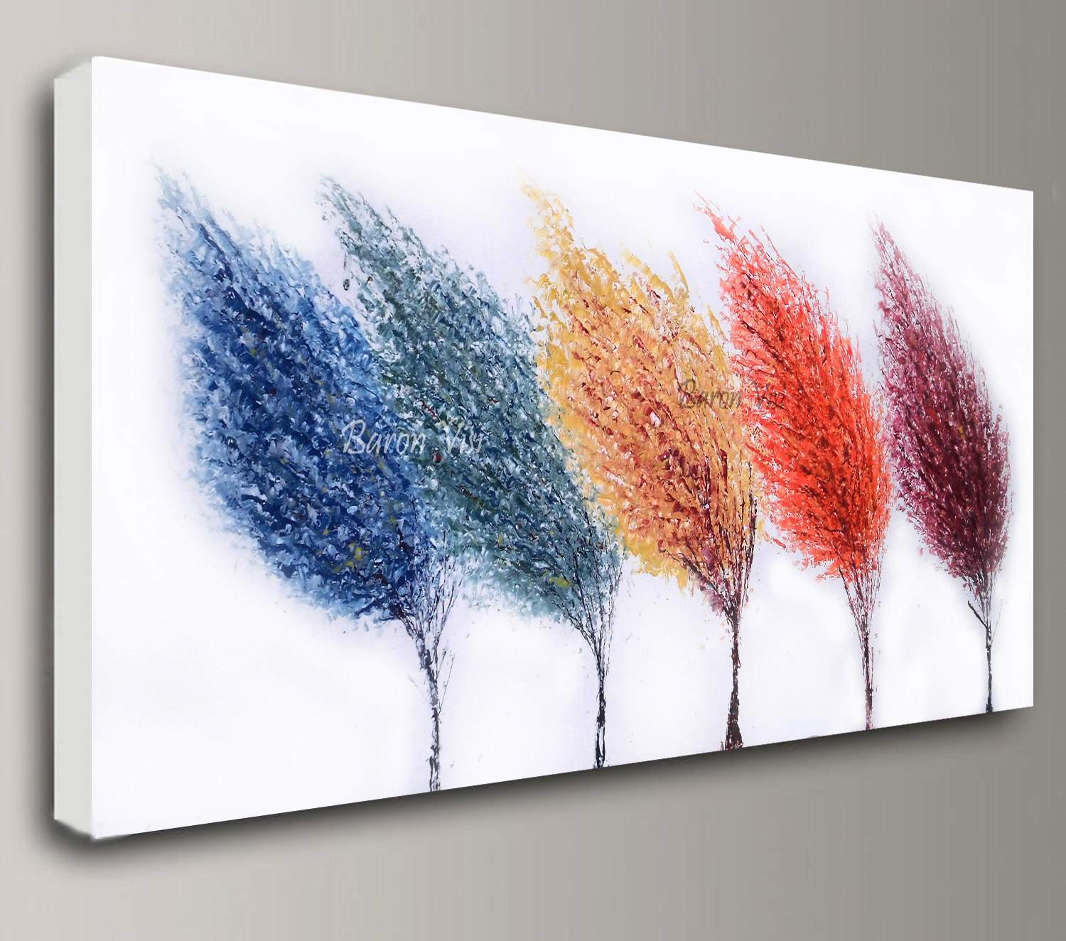 abstract painting Acrylic multi colour trees art original