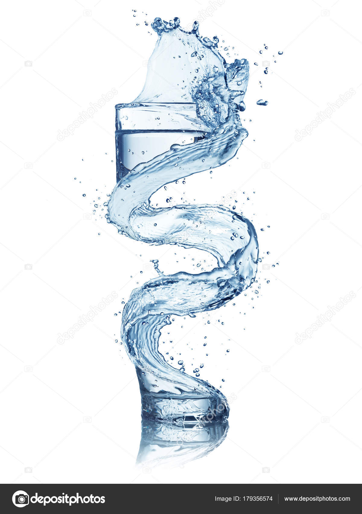 Abstract shape of water splash with glass, isolated on white bac ...