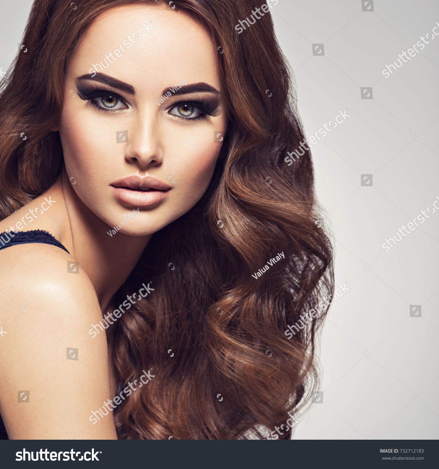 Beautiful Caucasian Woman Long Brown Curly Stock Photo (Download Now ...