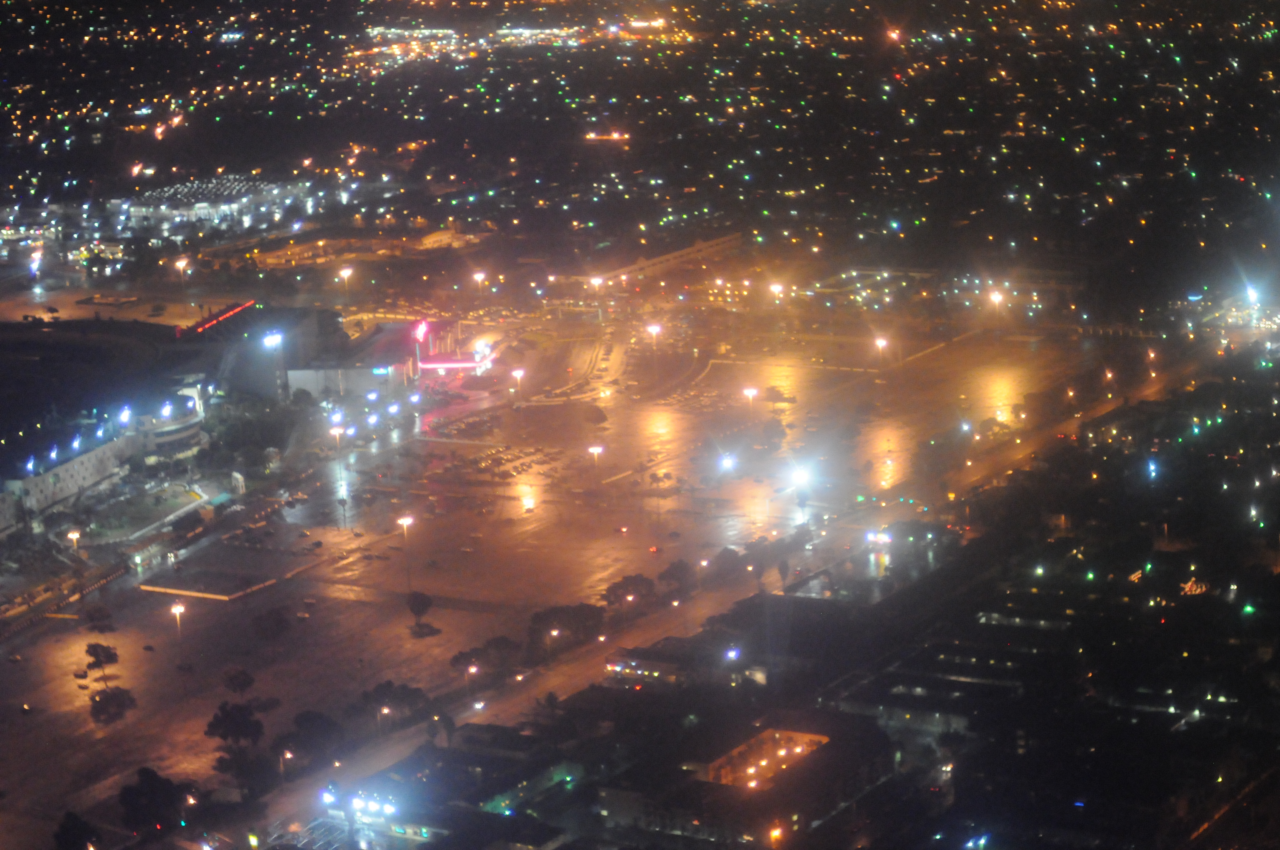 Aerial night photo of parking lot near lax