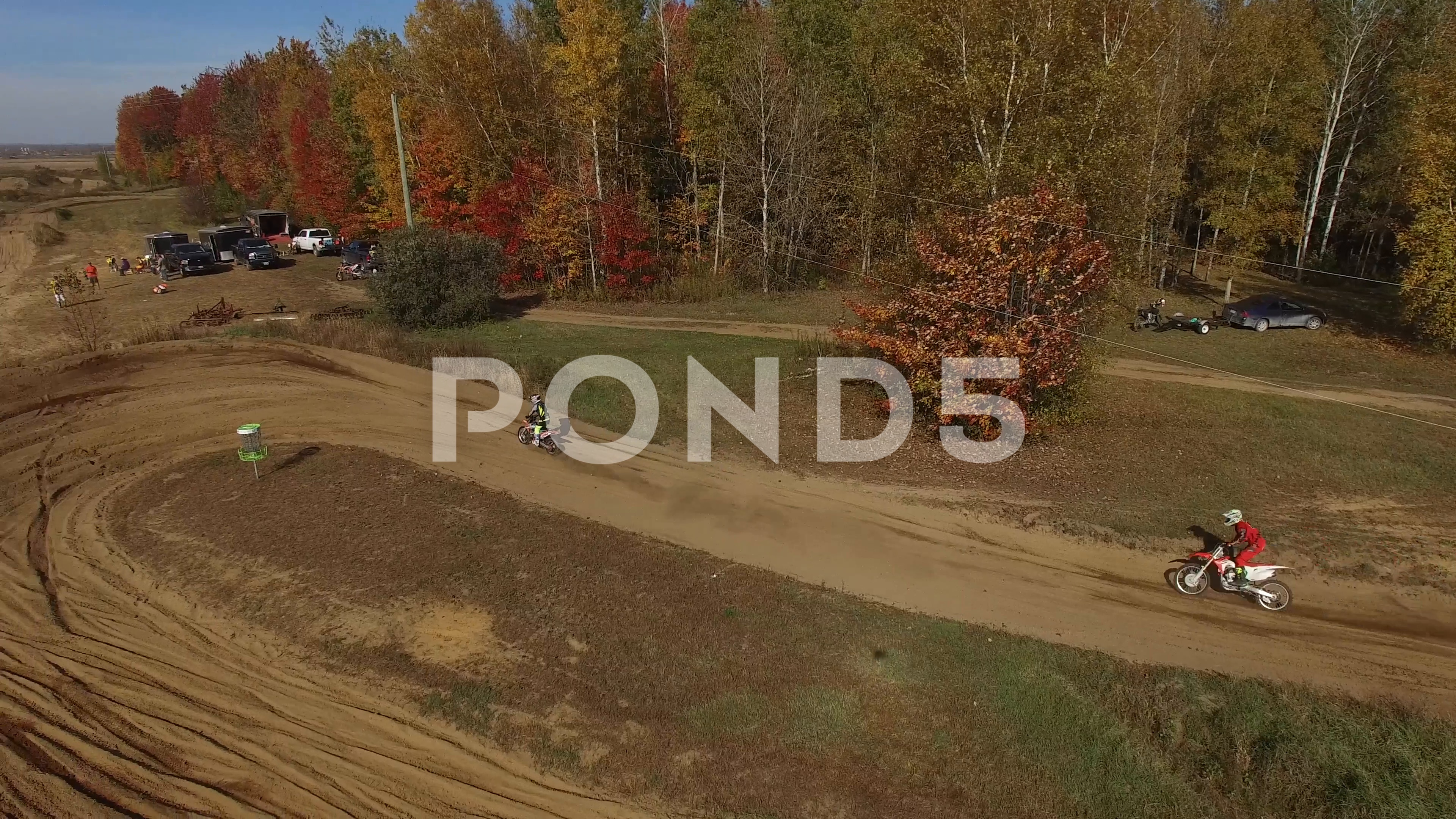 Video: Aerial dirt bikers racing on a motocross track 4k ~ #71199579