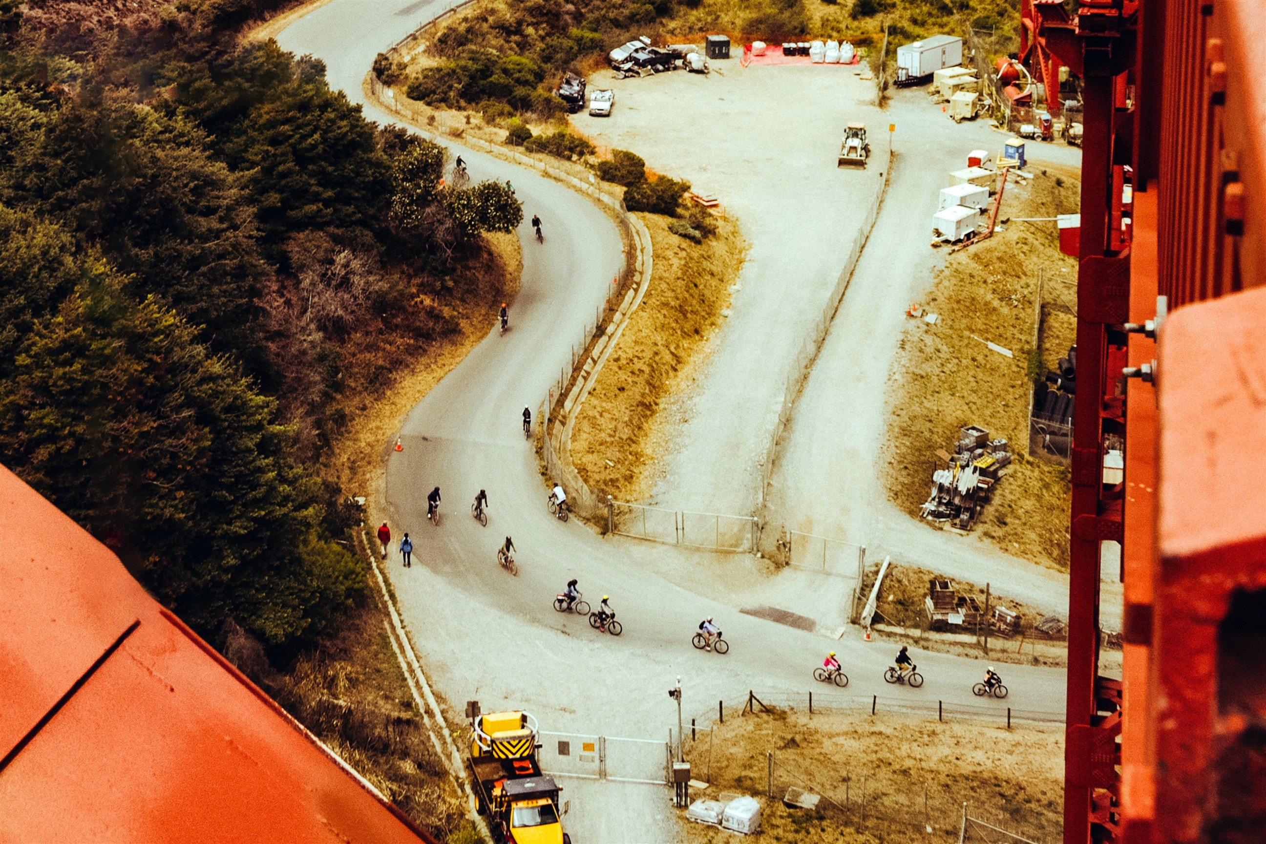 Aerial of bikers photo
