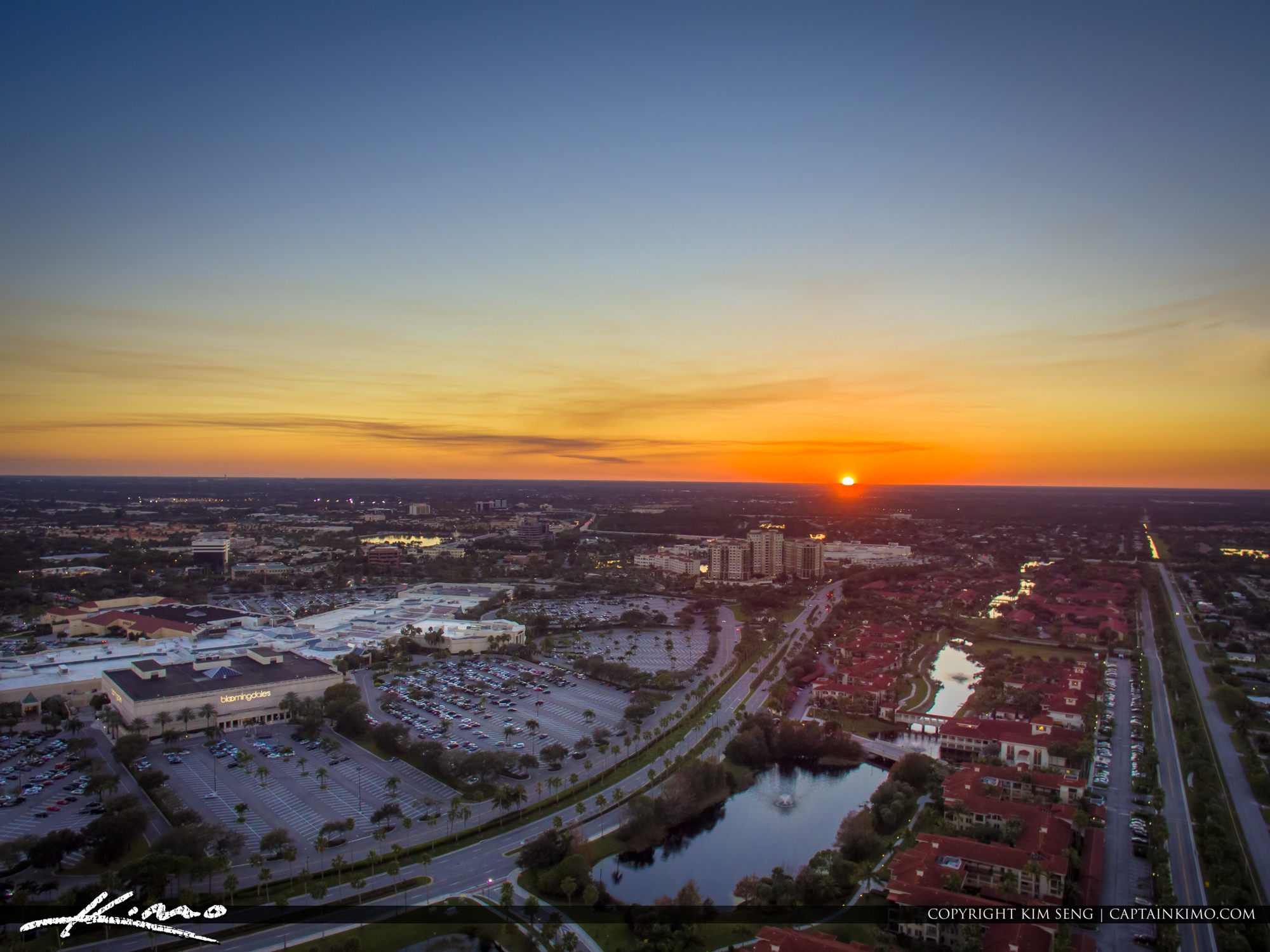 Sunset Aerial Palm Beach Gardens Over the Mall