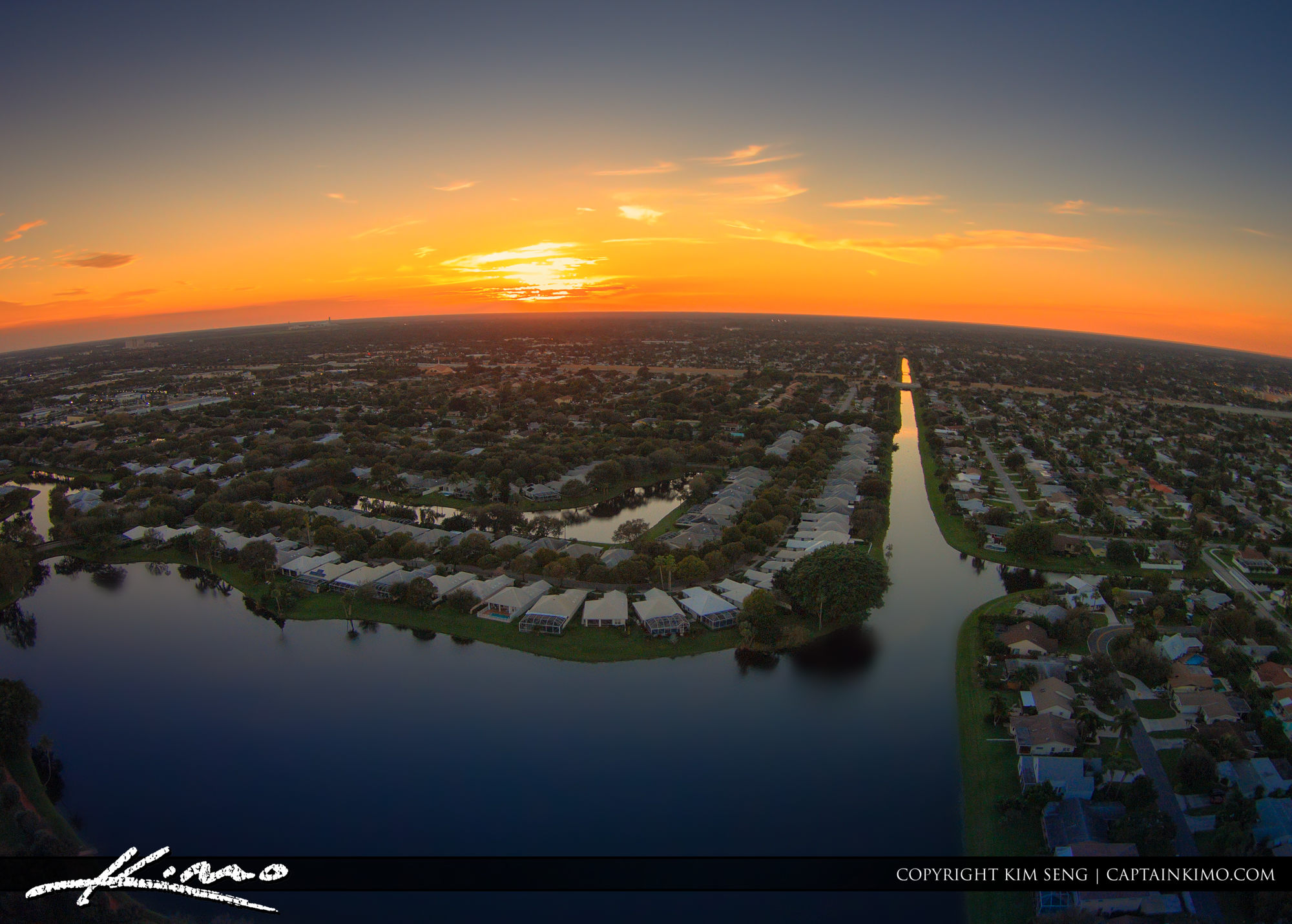 Sunset from Palm Beach Gardens Lake Catherine Aerial