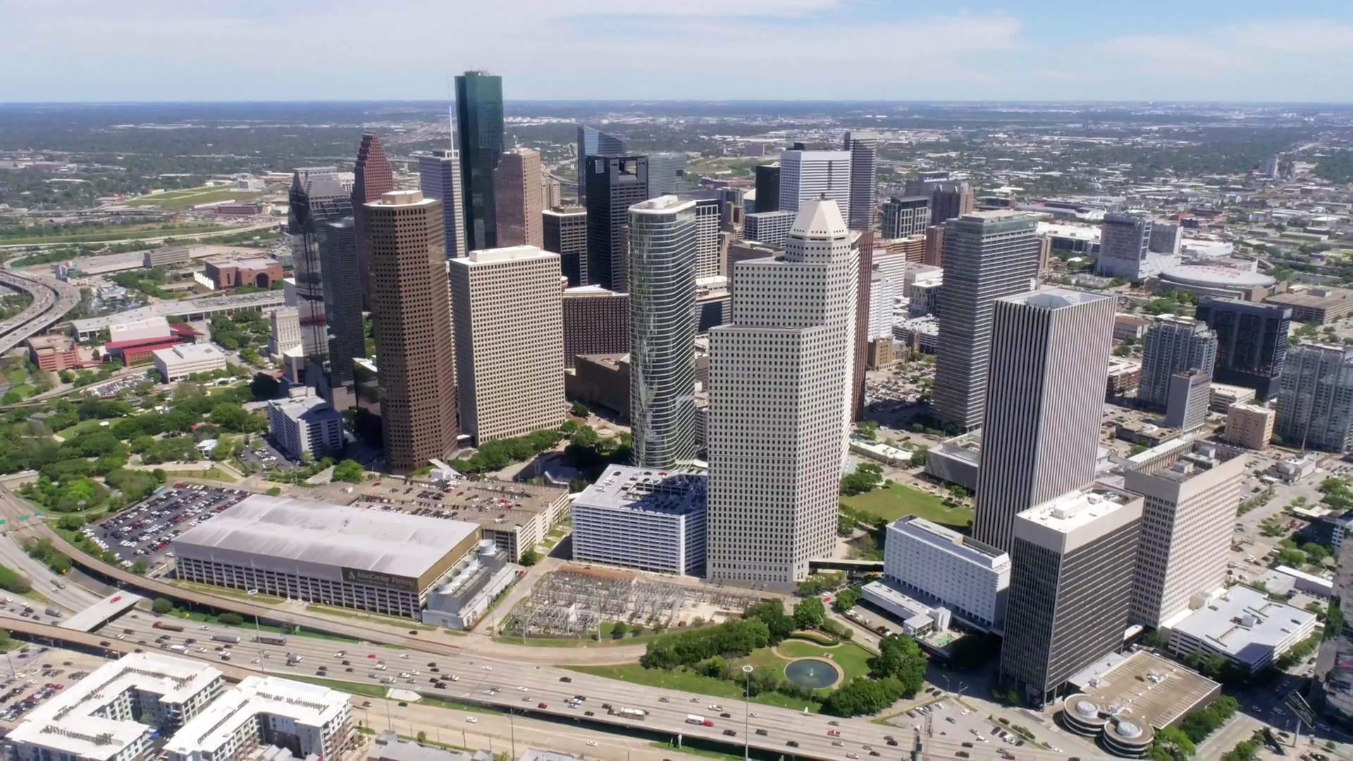 Aerial view of Houston Downtown during rush hour traffic Stock Video ...