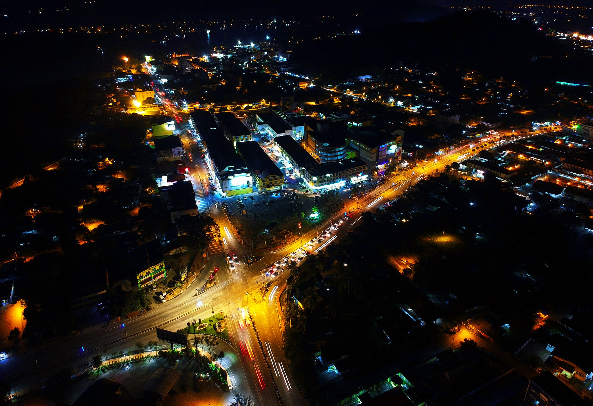 Aerial view of city during nighttime photo