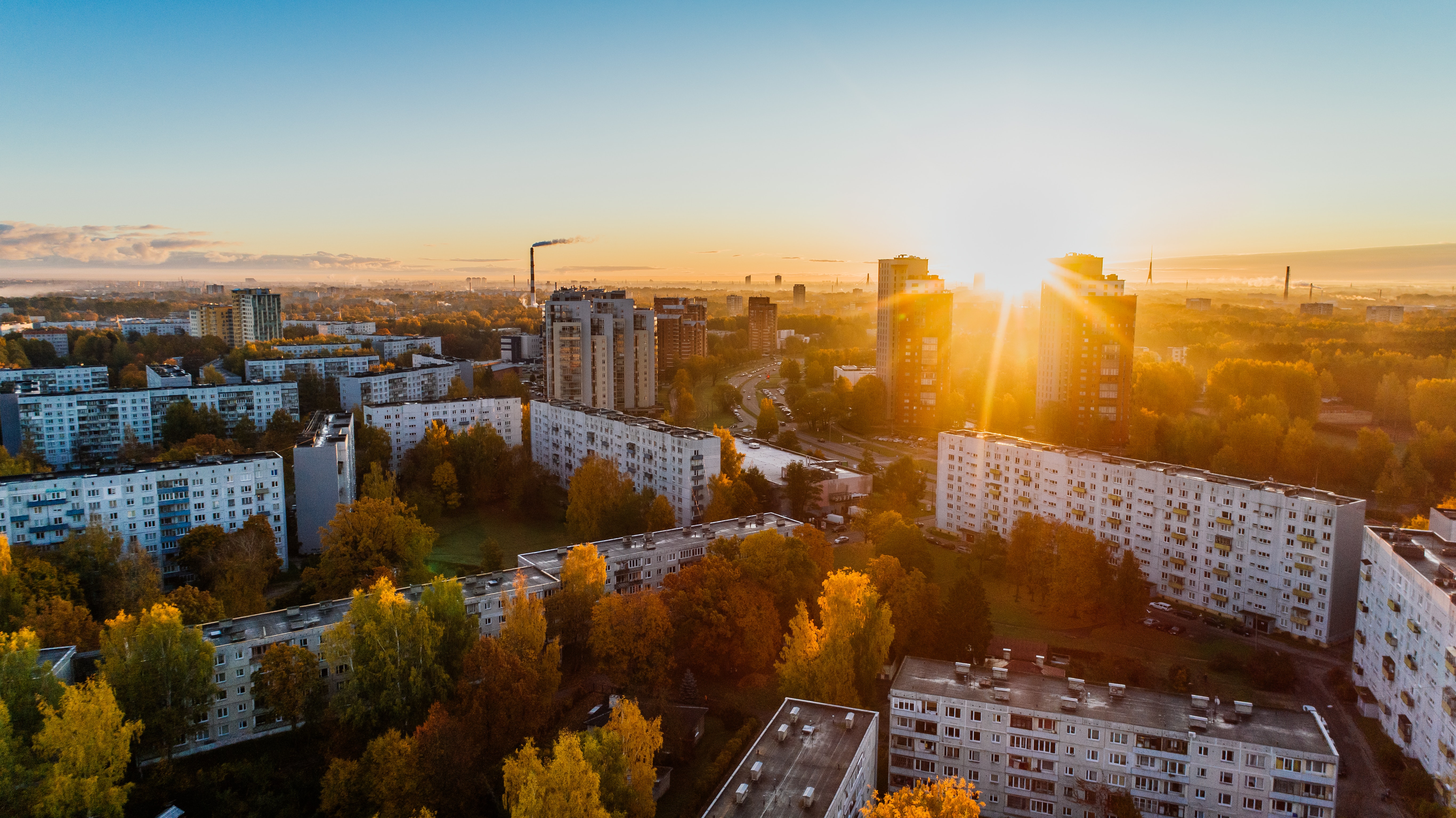 Aerial view of white concrete buildings during golden hours photo