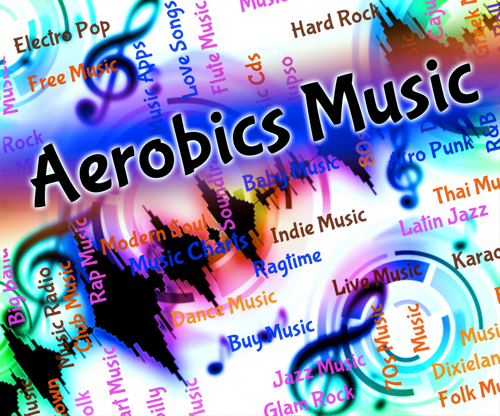 Aerobics music indicates sound track and audio photo