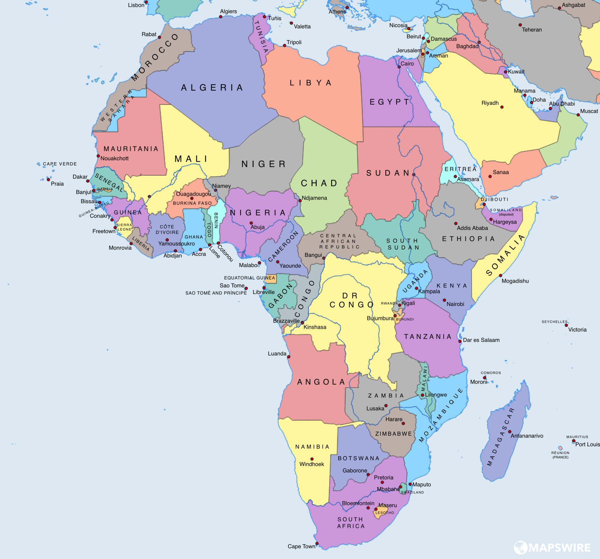 Free Political Maps of Africa – Mapswire.com