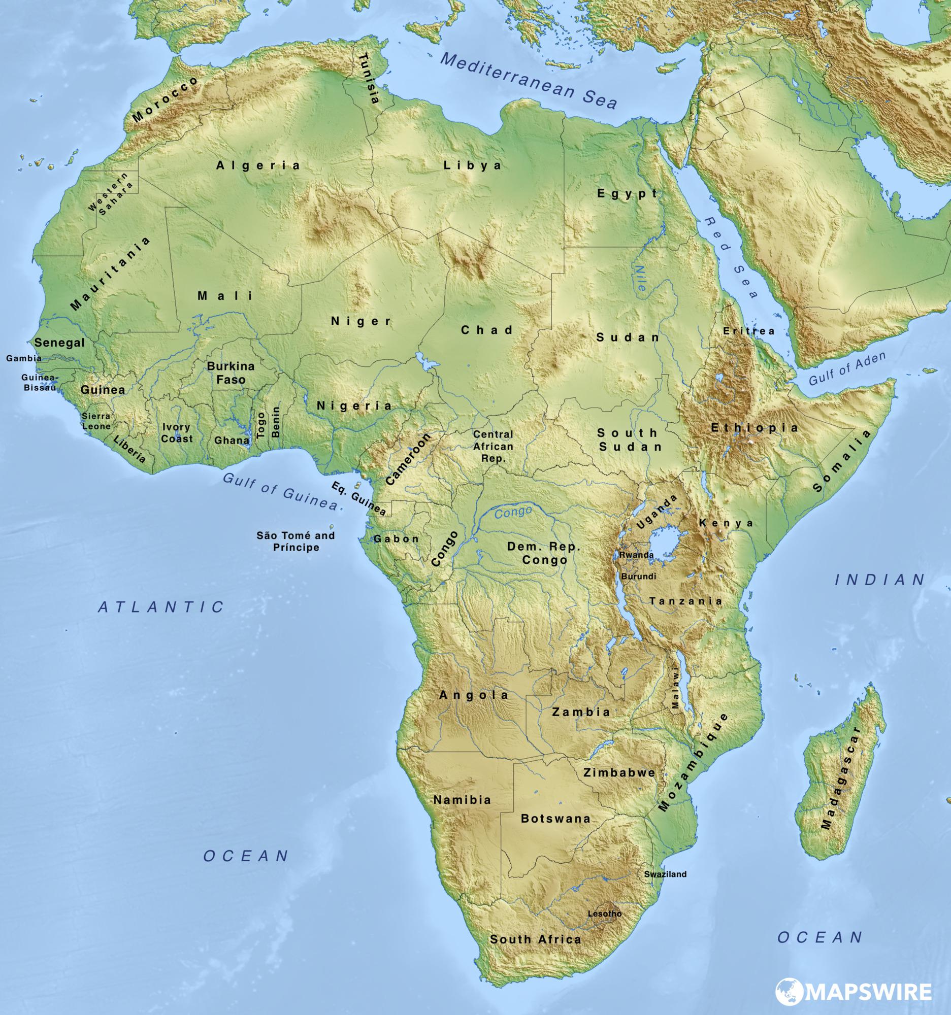 Free Physical Maps of Africa – Mapswire.com