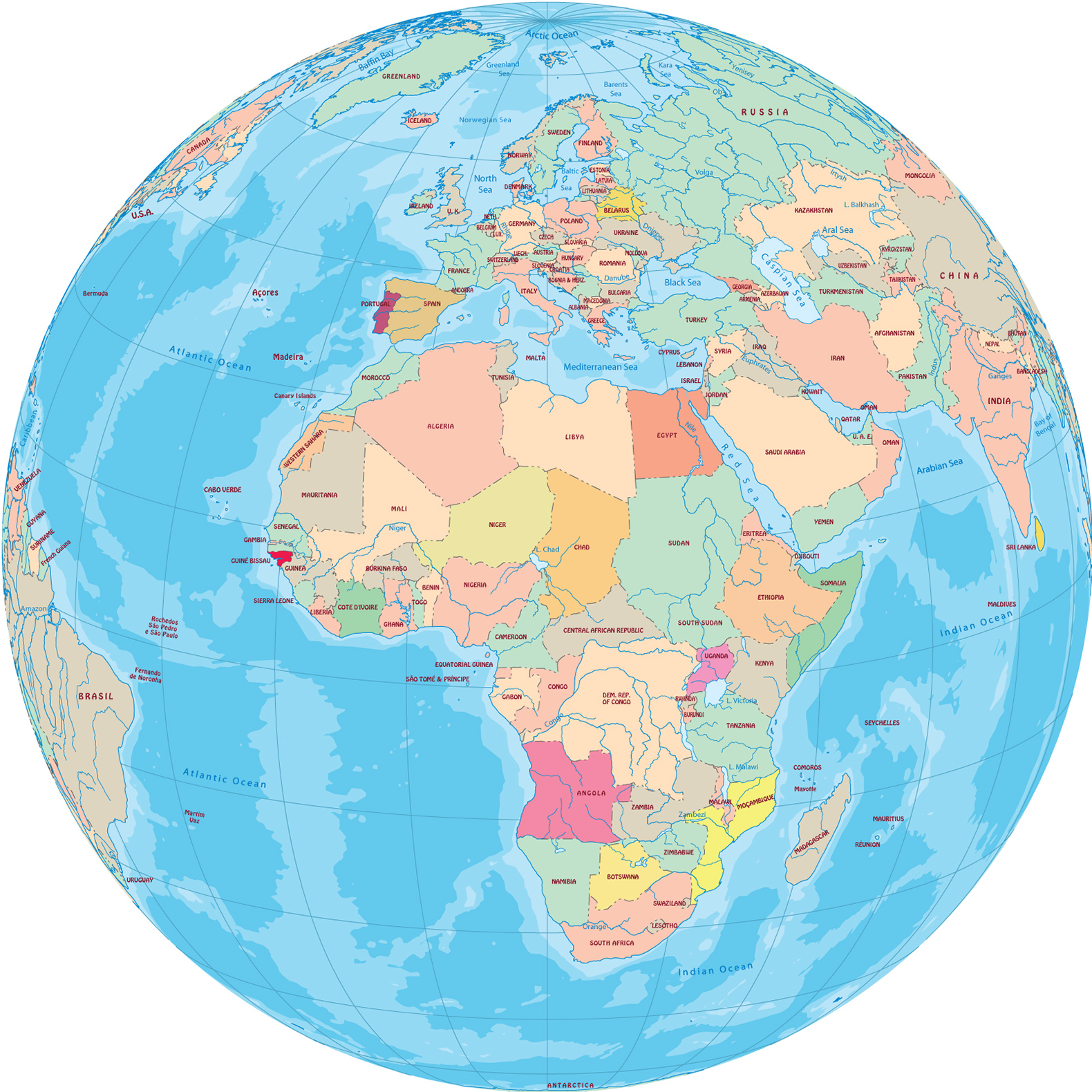 Africa - Globe with Countries