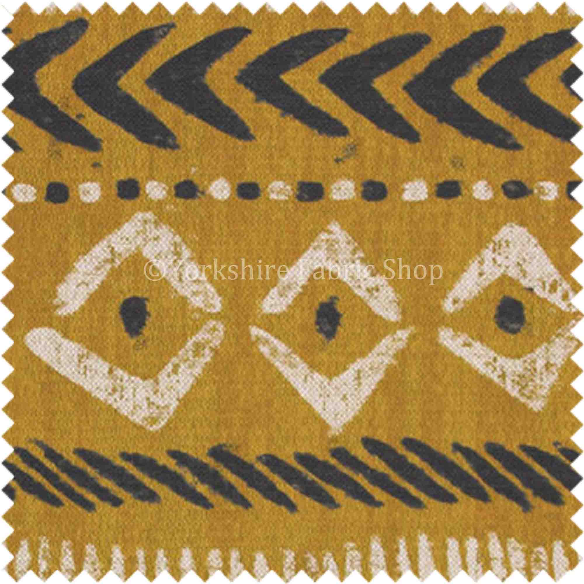 African Tribal Inspired Aztec Pattern Printed Cotton Linen Yellow ...