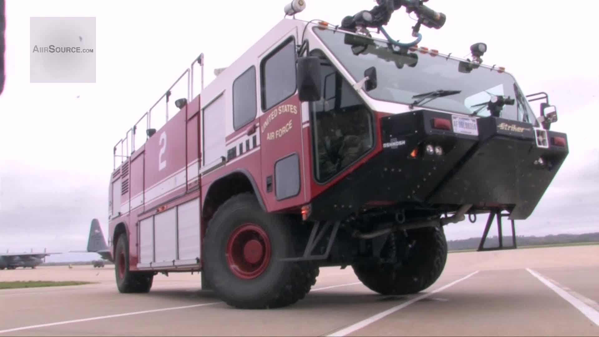 U.S. Air Force Airmen Operate Fire Truck In Gas Masks - YouTube