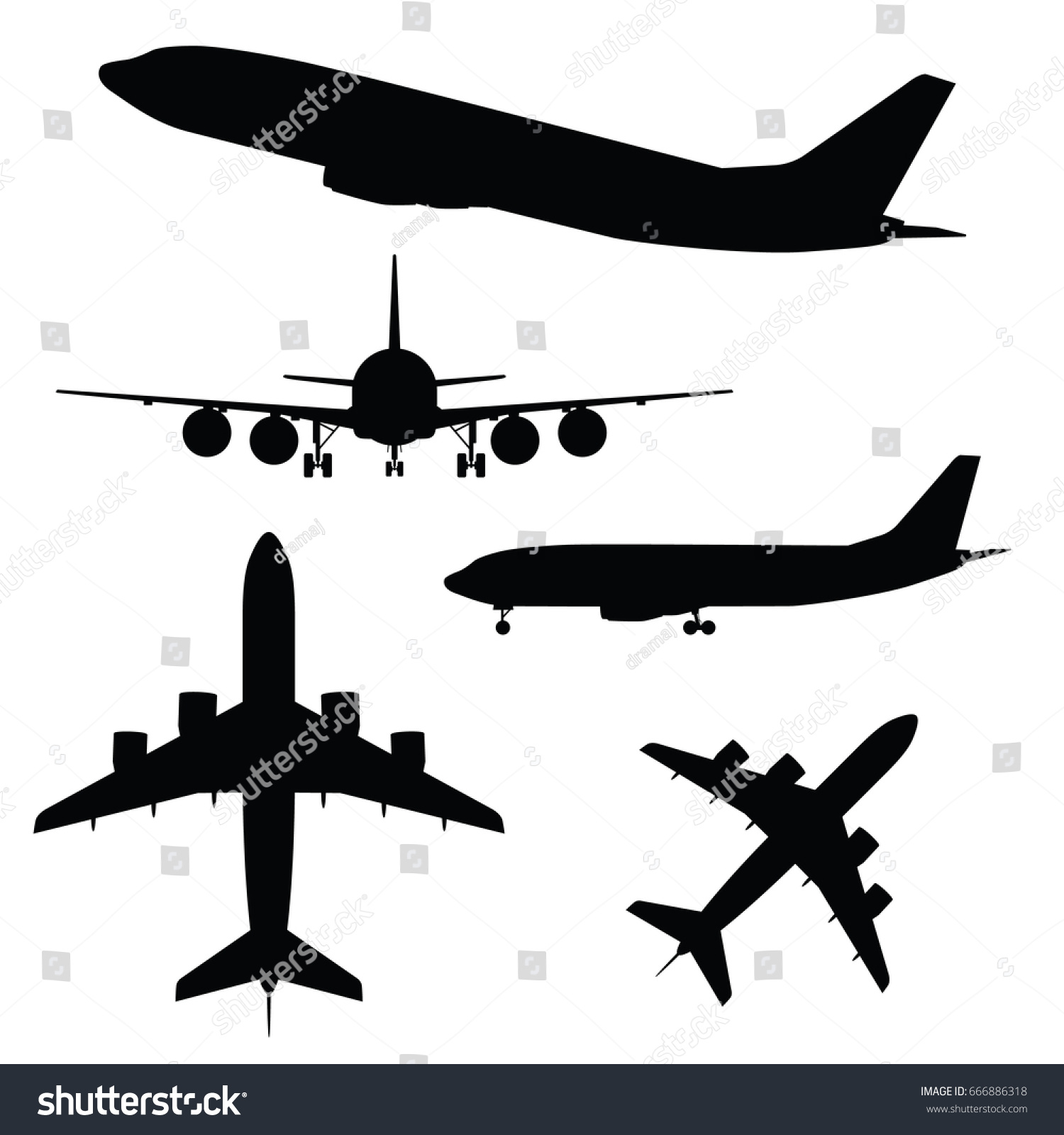Airplane Silhouette Different View Black Vector Stock Vector (2018 ...