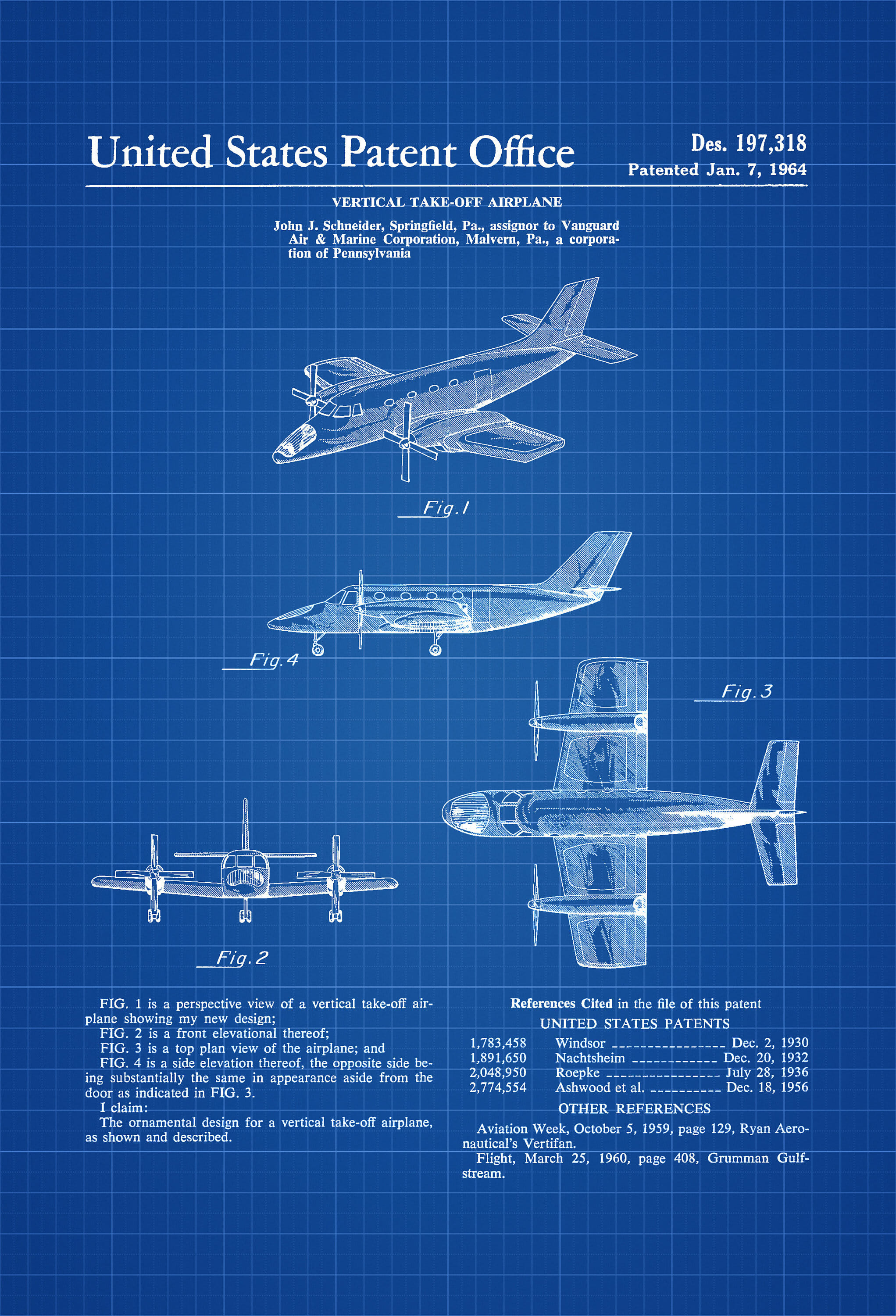 1964 Vanguard Vertical Takeoff And Landing Airplane Patent ...
