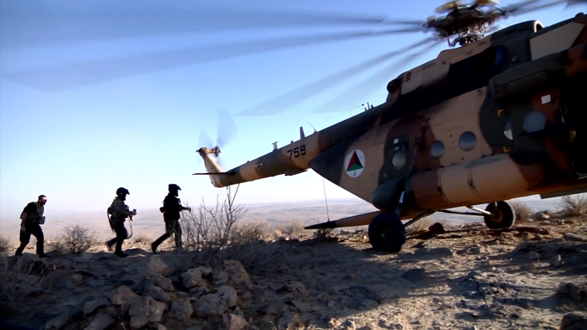 Airmen boarding Afghan MI-17 helicopter ~ Footage #85461773