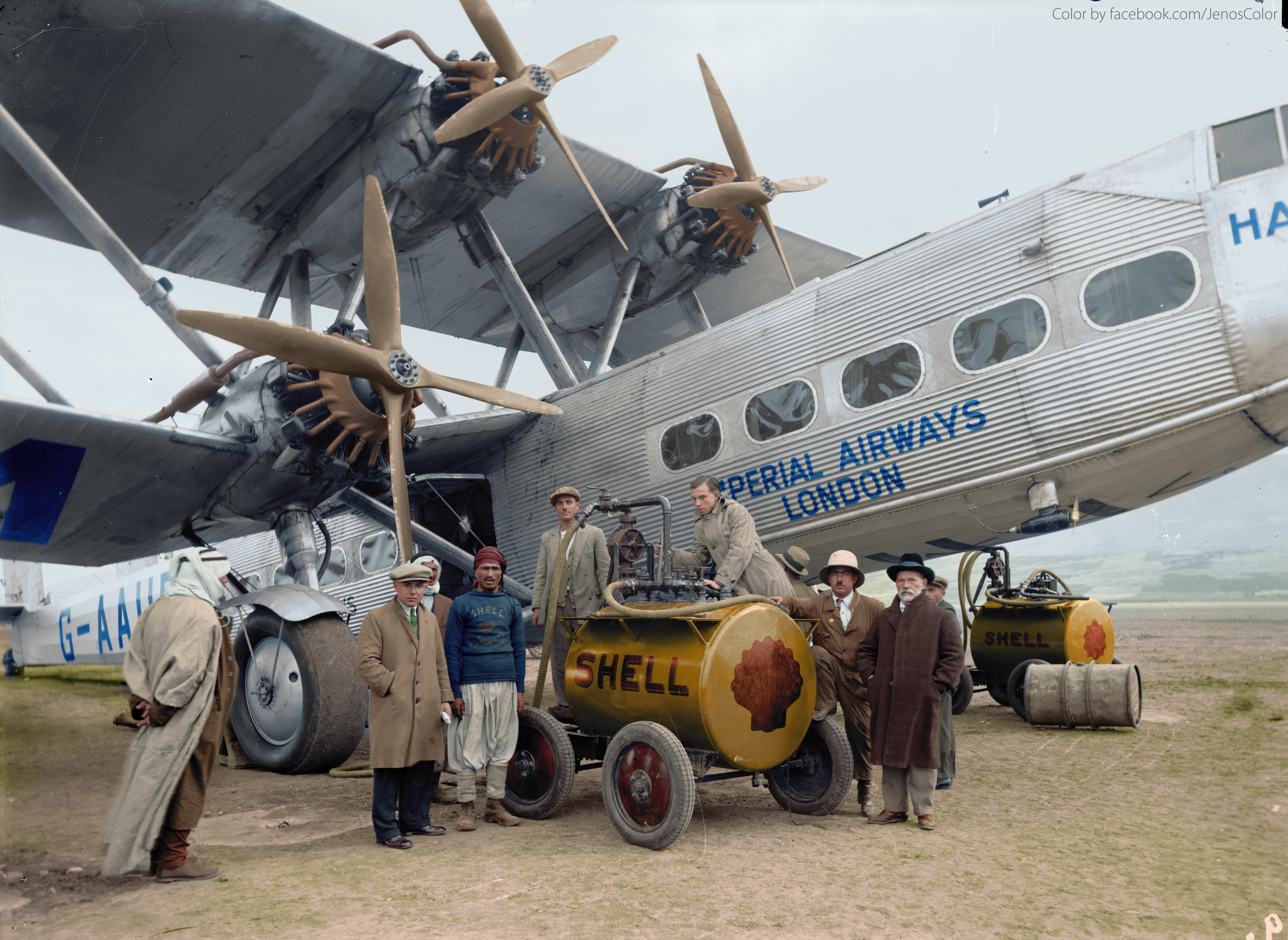 Aircraft of the Imperial Airways refuelling at Semakh, October, 1931 ...