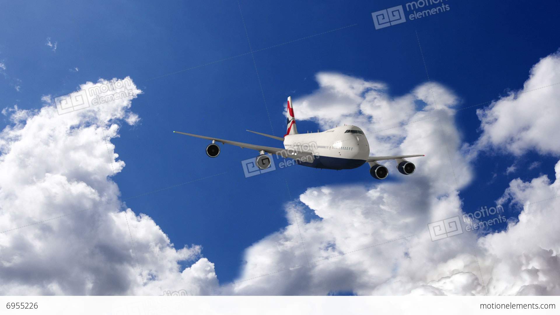 Airplane Flying Over Clouds, 3d Animation Stock Animation | 6955226