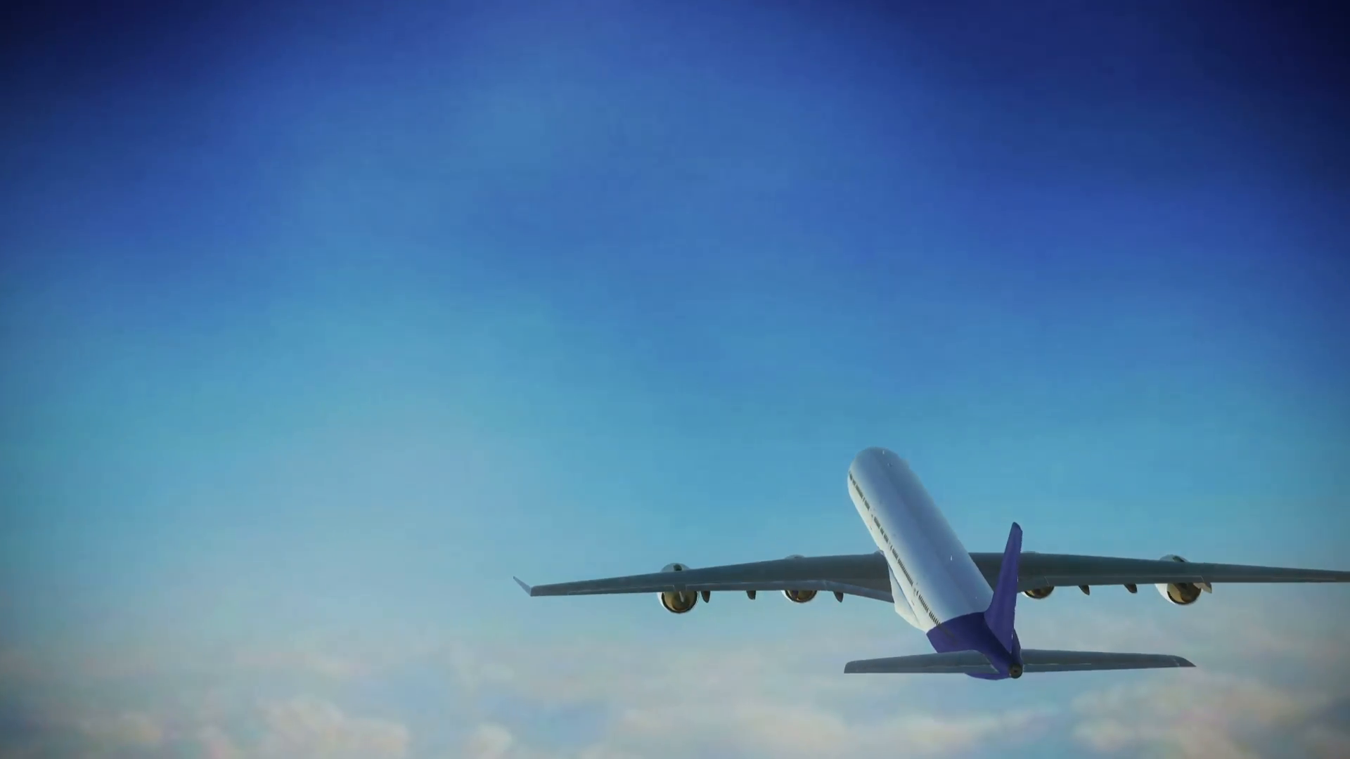 3d render animation of passenger jet airplane flight against clouds ...