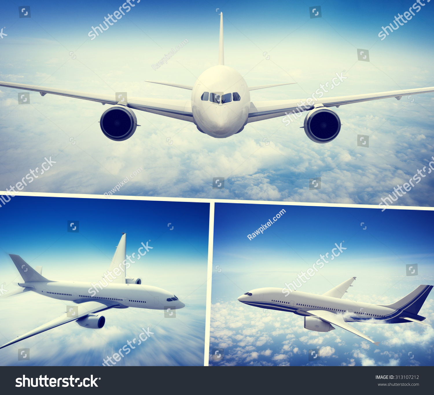 Airplane Skyline Horizon Flight Cloud Concept Stock Illustration ...