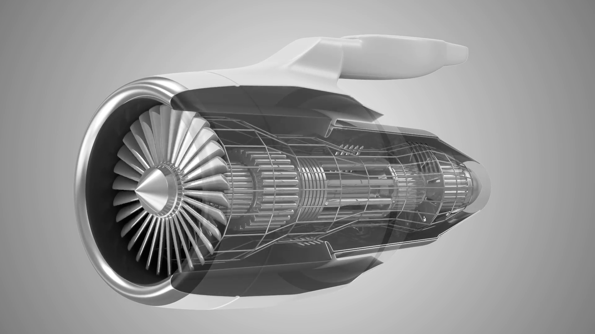 Animation of Modern Airplane Jet Engine Turbine with Transparent ...