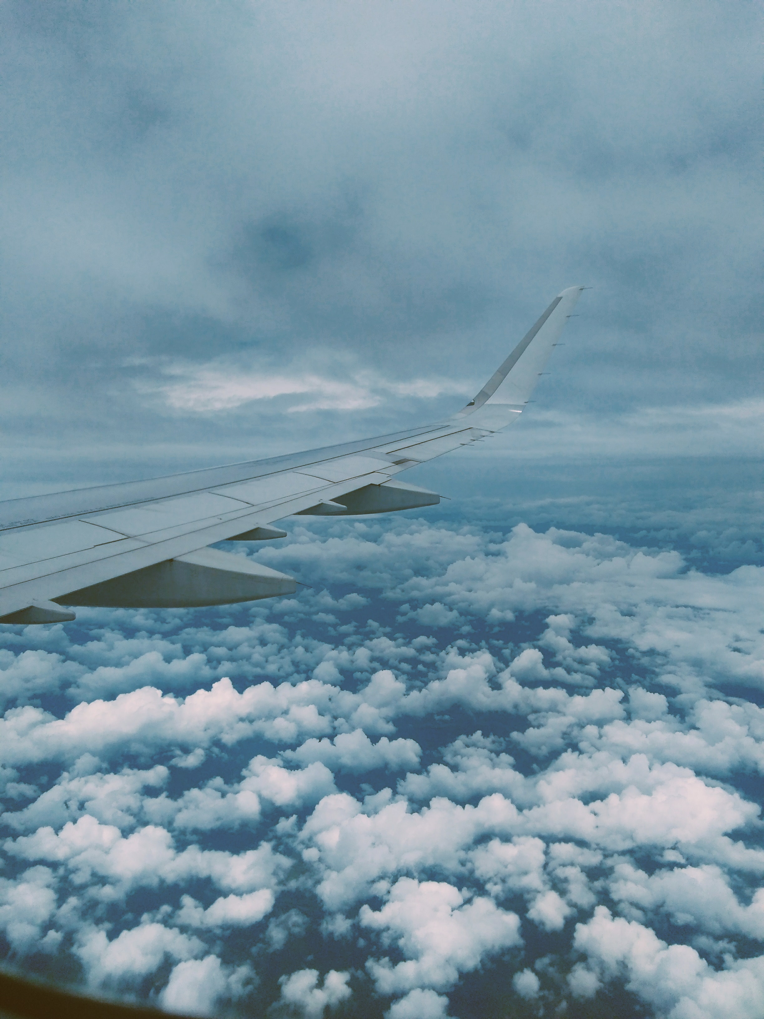 Airplane wing and thick clouds photo