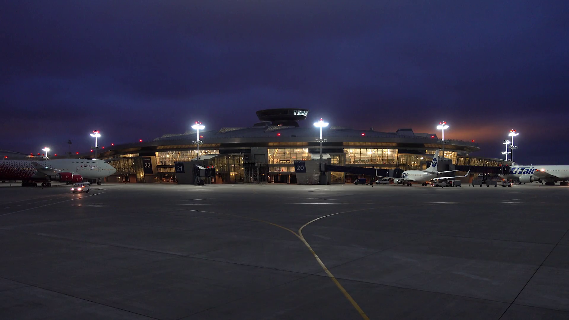 Vnukovo airport building at night Stock Video Footage - Videoblocks